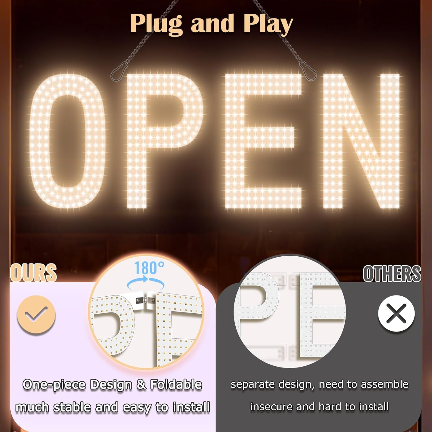 Open Signs for Business, 30&Prime;X10&Prime; Big & Bright Open Sign with Remote Control Dimm