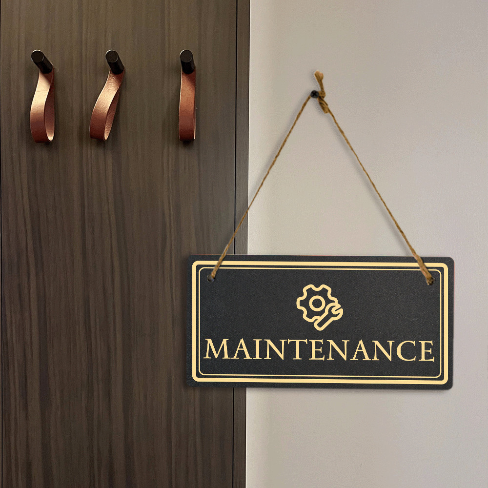 Maintenance 5×10 Hanging Plus Wall or Door Sign | Rustic Twine
