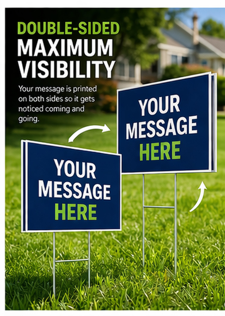 50- 18×24 Outdoor Durable, Custom Full Color Yard Signs Double Sided w/H Stakes