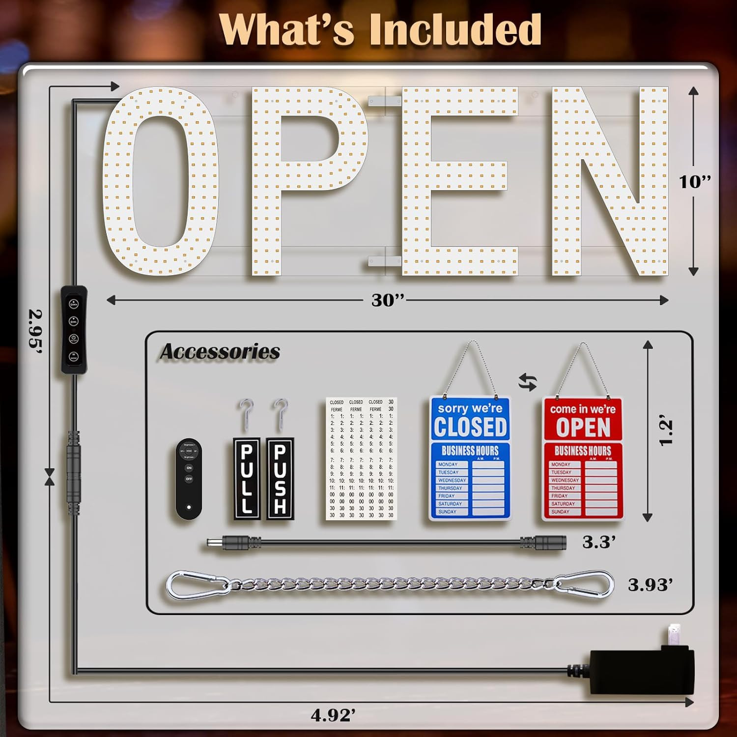 Open Signs for Business, 30&Prime;X10&Prime; Big & Bright Open Sign with Remote Control Dimm