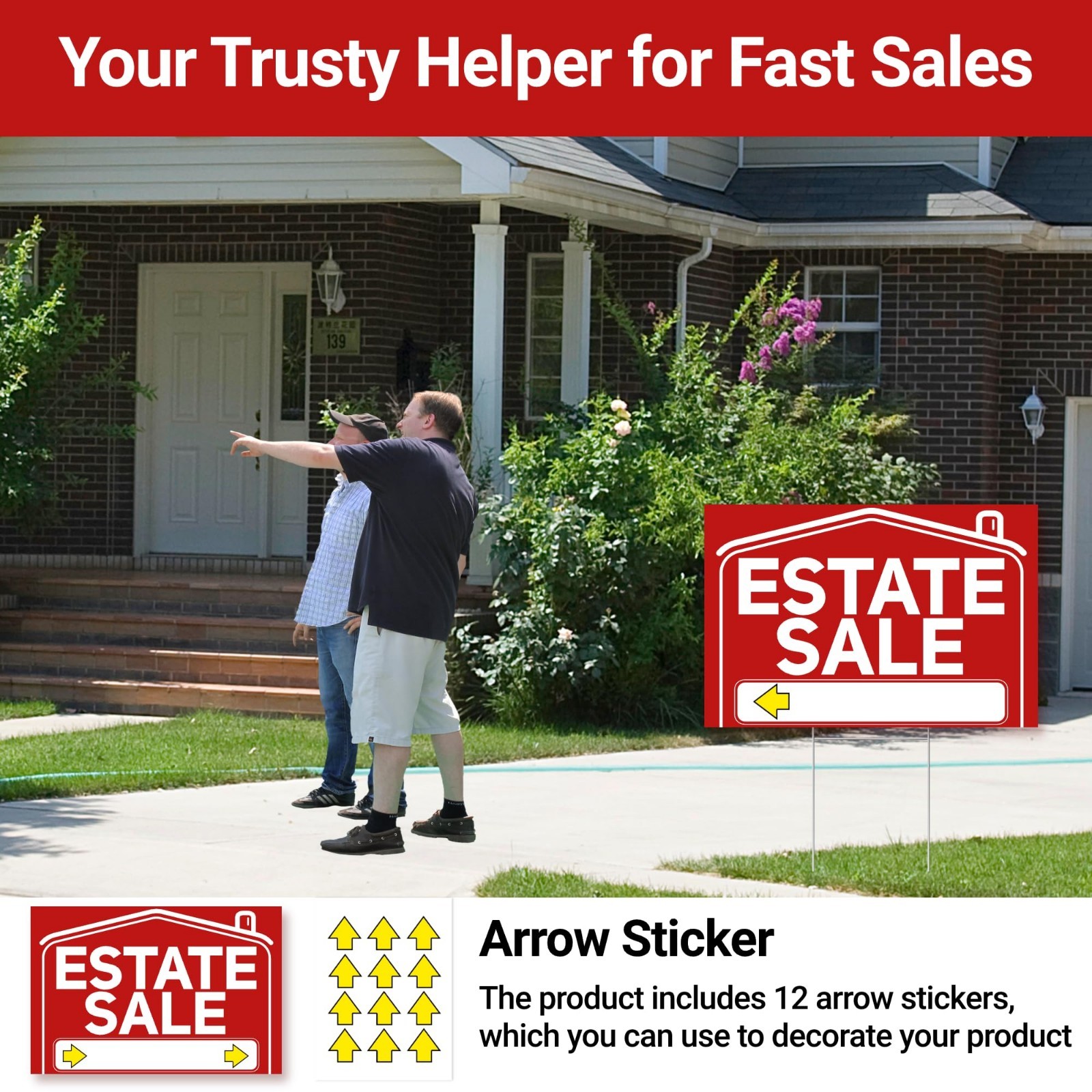 6 Pcs Estate Sale Signs with Stakes – 2 Extra-Large 24&Prime;x16&Prime; & 4 Large 17&Prime;x12&Prime; Wa