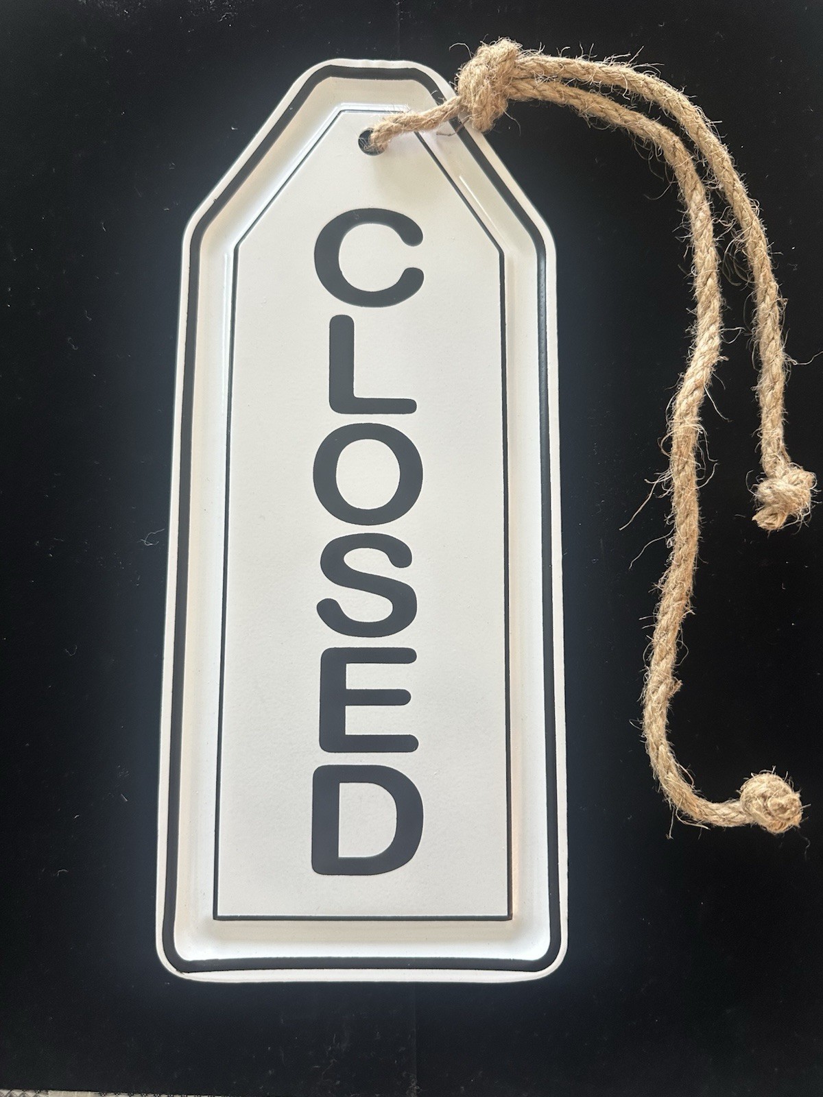 OPEN/CLOSED BUSINESS SIGN-VINTAGE STYLE WHITE TIN BLACK LETTERS DOOR SIGN-NEW