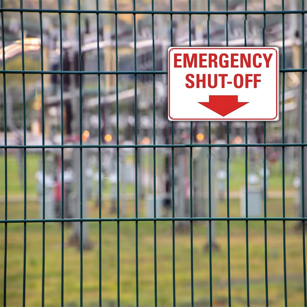 Emergency Shut-Off Sign With Down Arrow – 12 x 8 inch Metal Aaluminum Emergen…