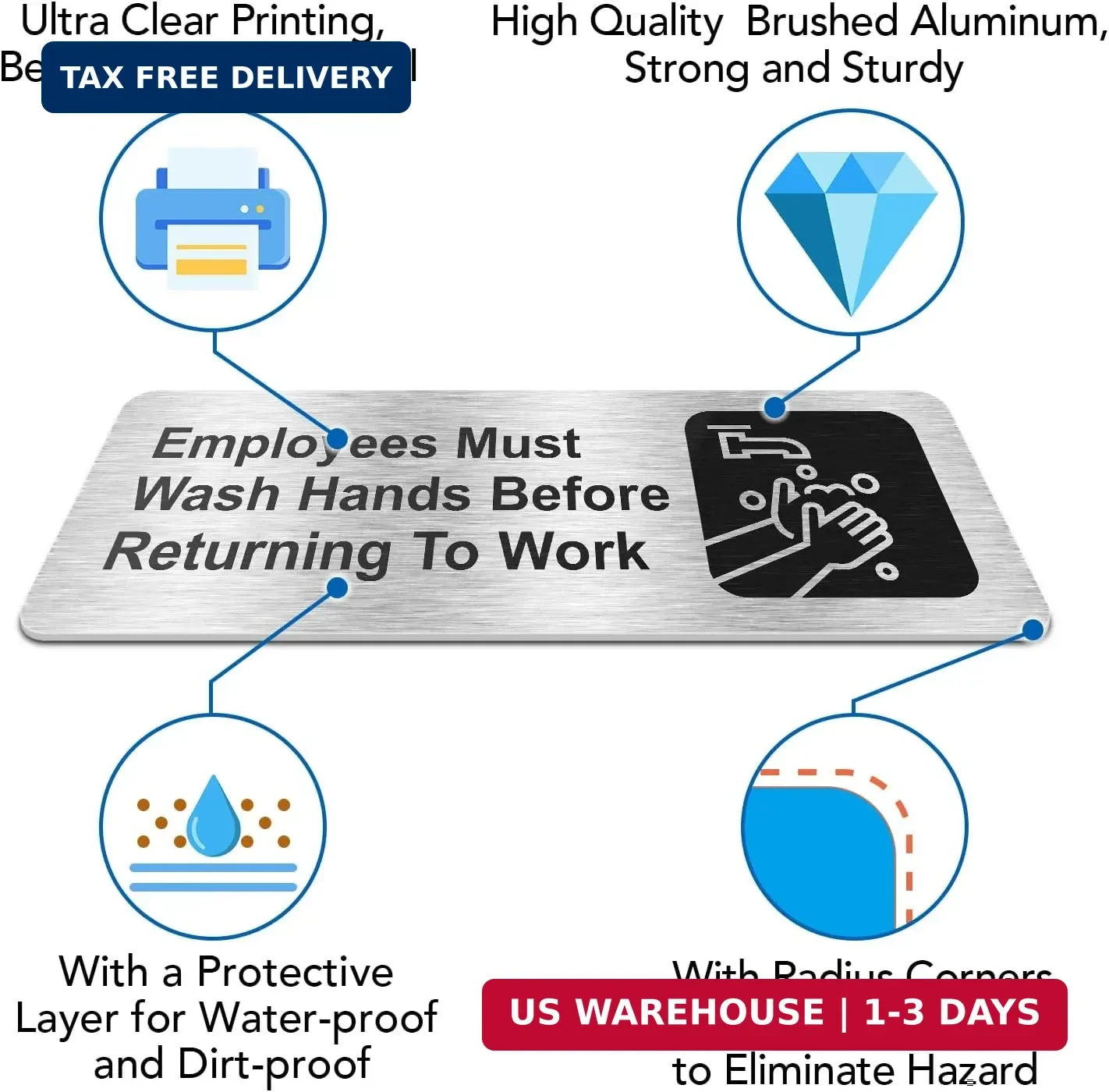 Faittoo Employees Must Wash Hands Before Returning to Work Sign, (4 Pack) Rust F
