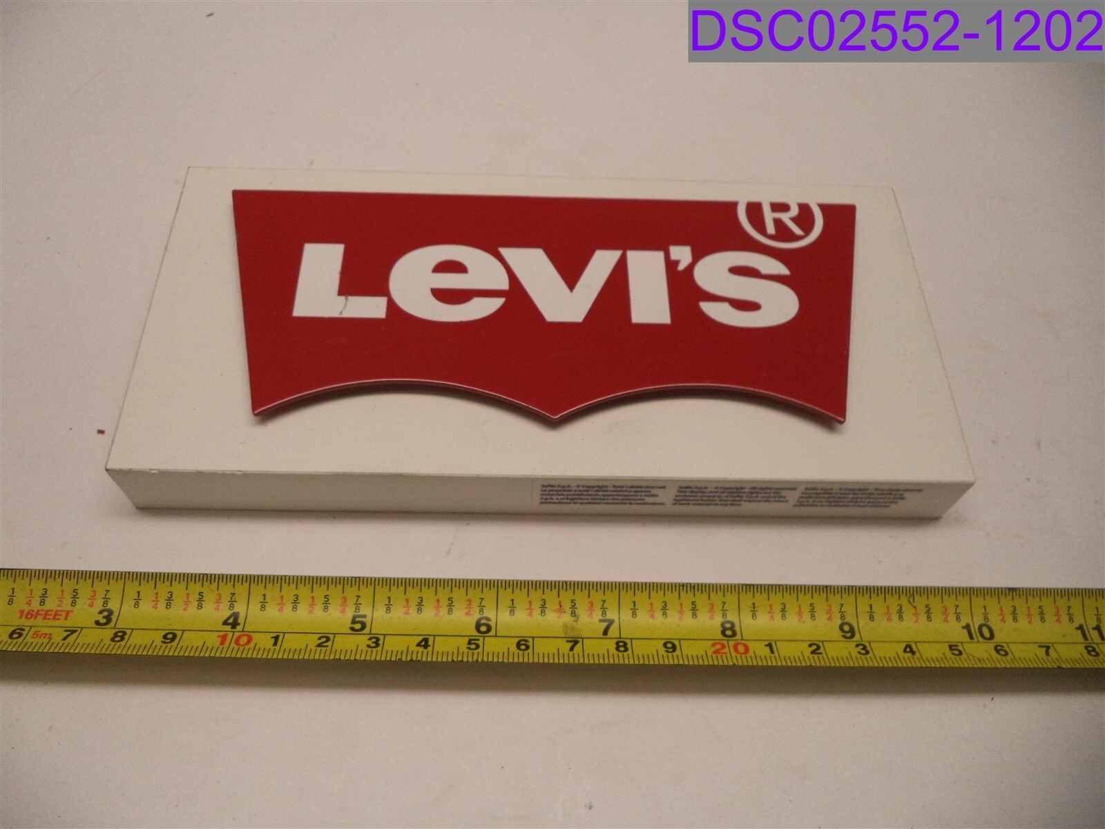New w Scratches Levi&rsquo;s Red & White Store Display Block 7-1/2&Prime; x 3-1/2&Prime; x 3/4&Prime;