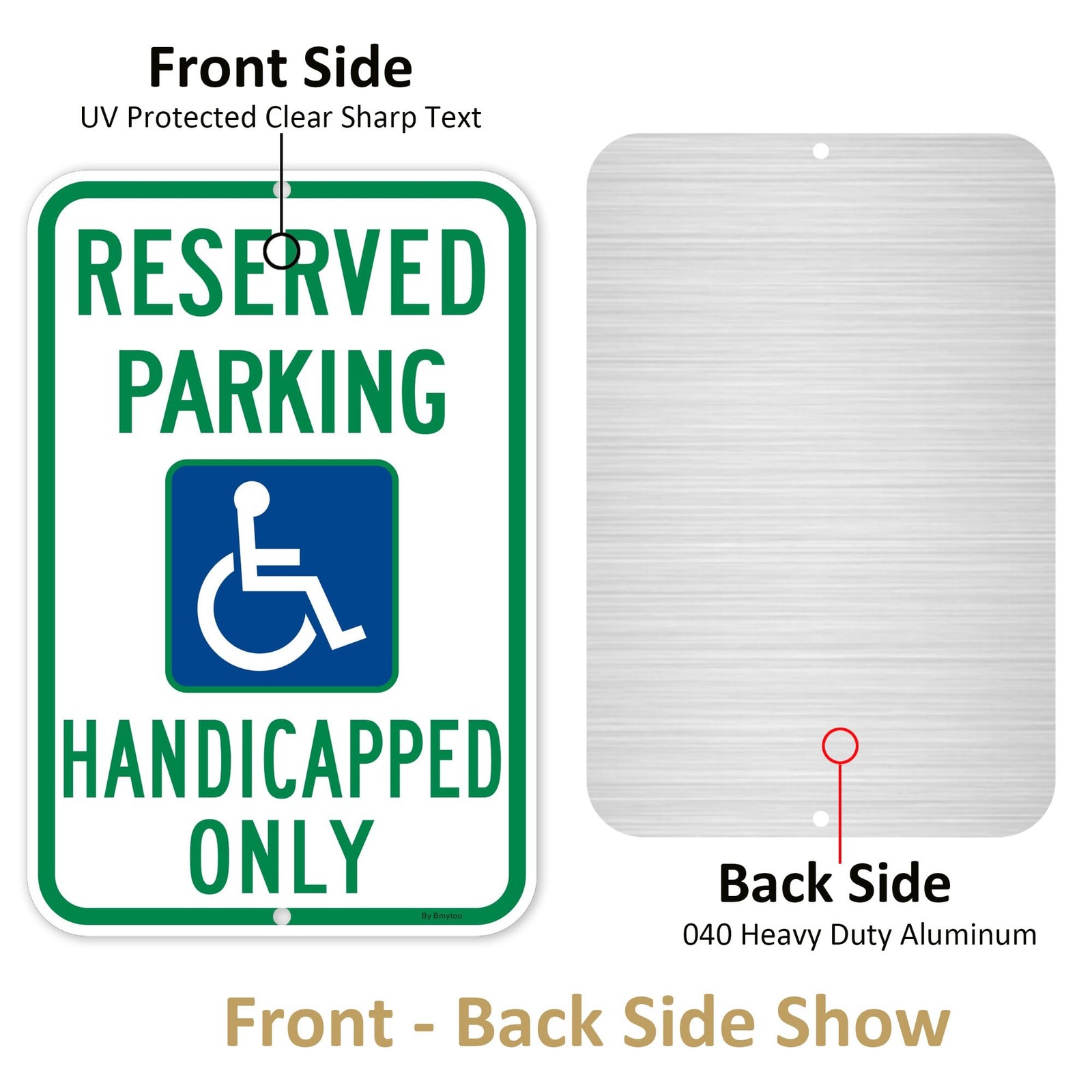 2 PCS 18×12 Inch Large Reserved Handicap Parking Sign Wheelchair Aluminum