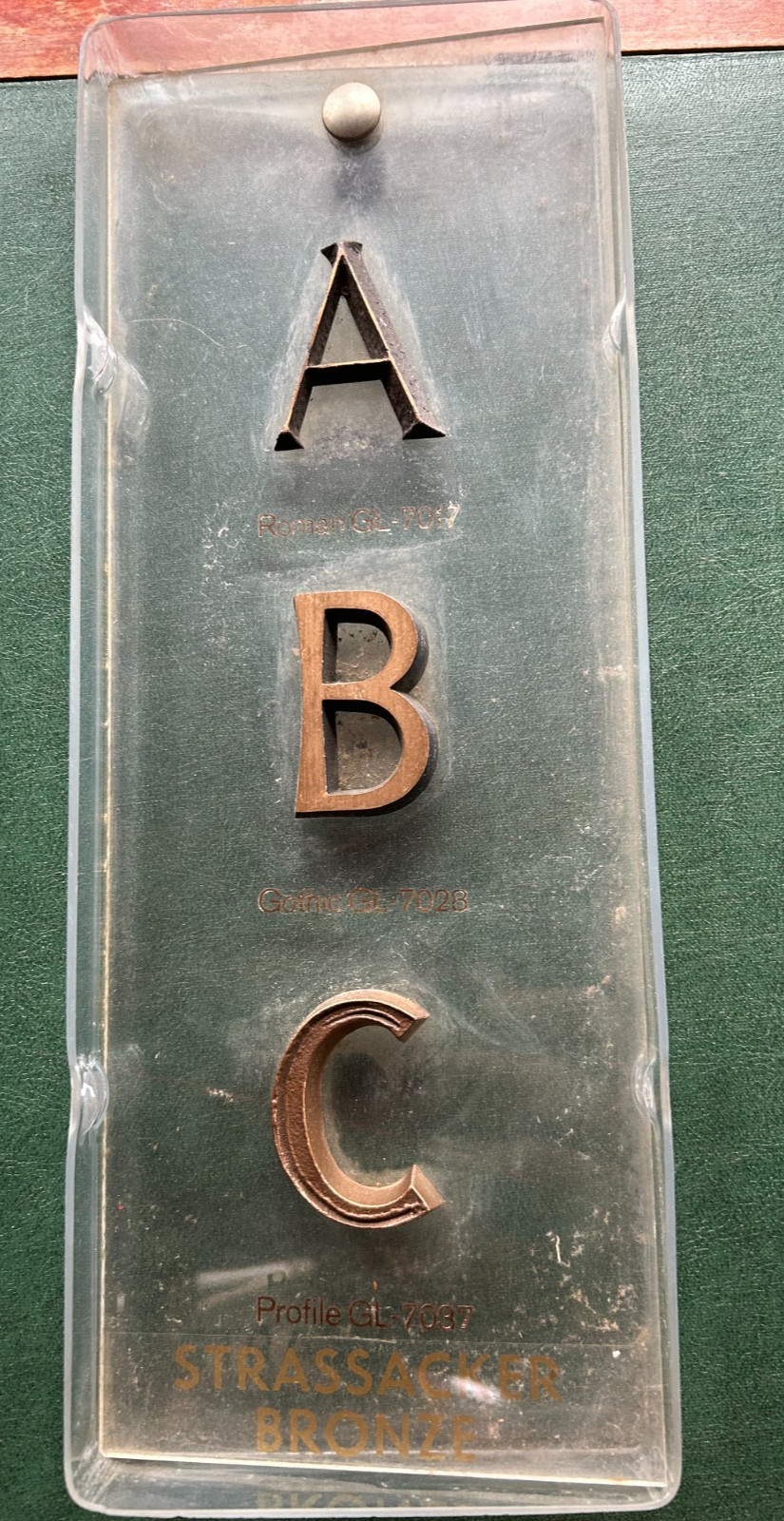 Strassacker Bronze Lettering Sample Board Monument Sign Letters Display
