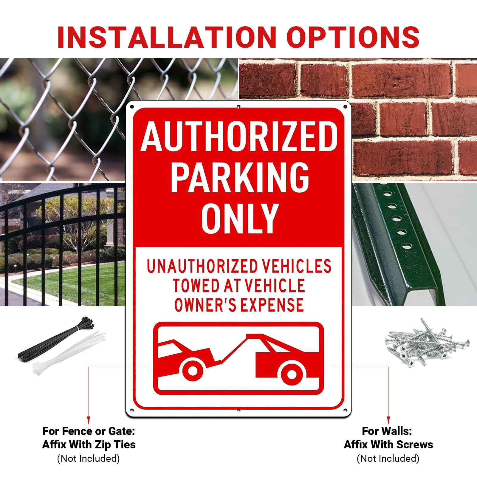 2 PCS Authorized Parking Only Sign Unauthorized Vehicles Towed 14×10 Inch Metal