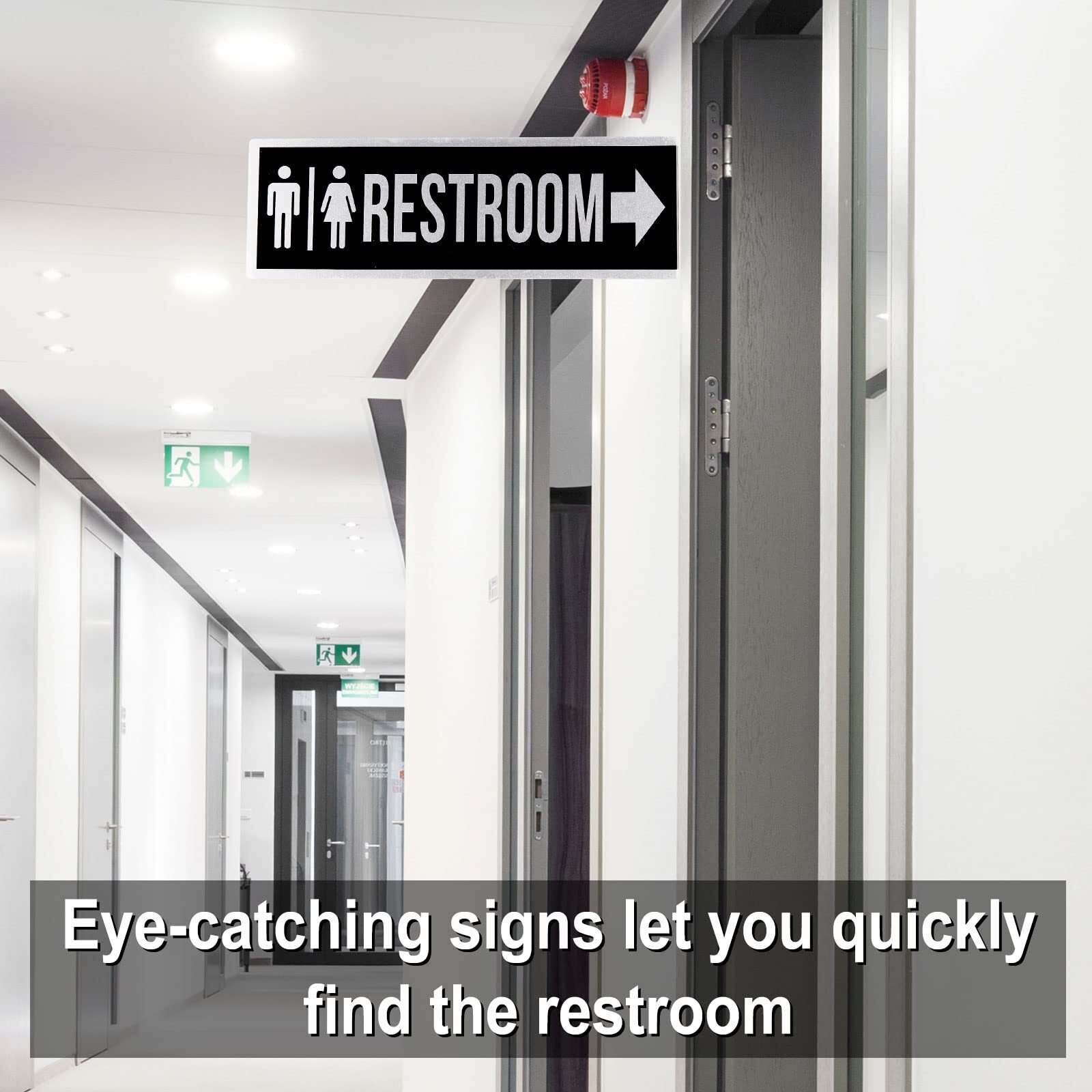 2 Pack 12x4Inch Double Sided Metal Restroom Sign for Business Bathroom Door Sign