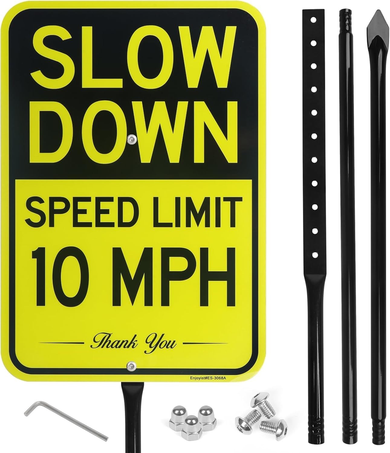 Large Slow Down Speed Limit 10 MPH Sign 54 Metal Stake 17 x 12 Aluminum