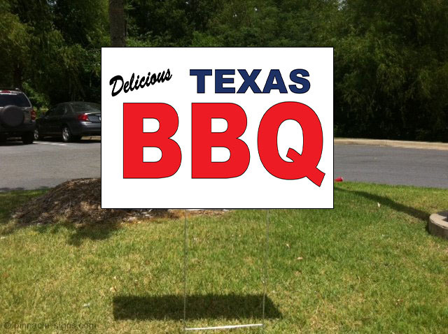 Delicious Texas Bbq Blue Red Corrugated Plastic Yard Sign /Free Stakes