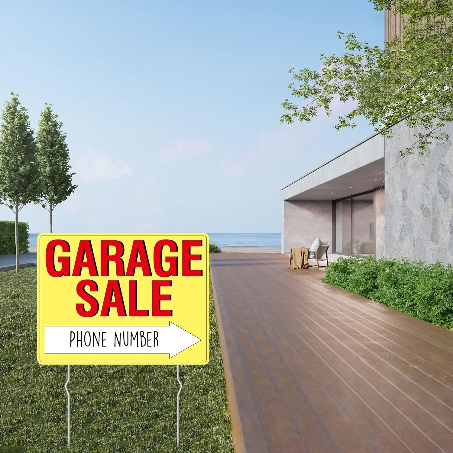 Value Pack: 3 Double-Sided Outdoor Garage Sale Signs with Metal Stakes & Labels
