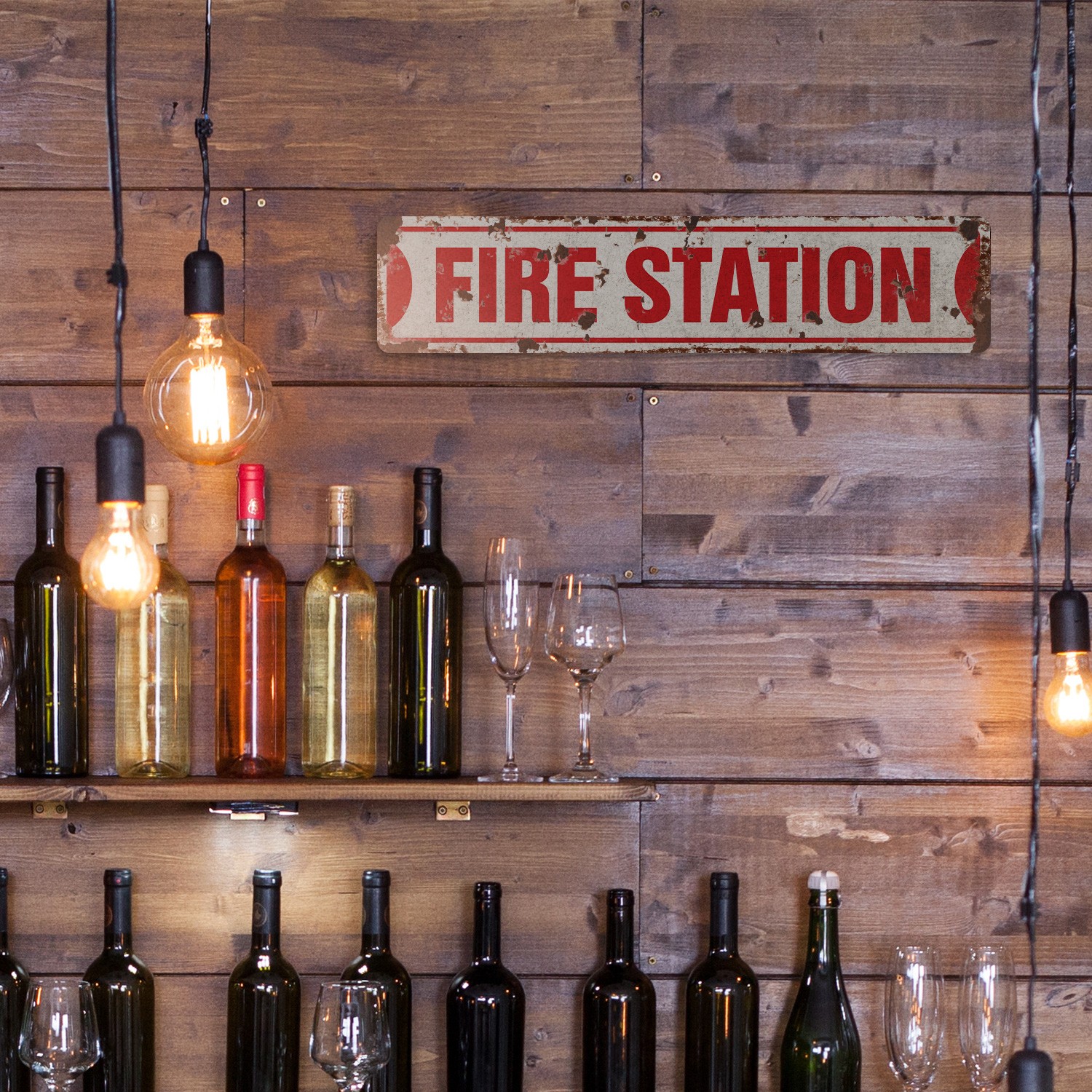 FIRE STATION Vintage Style Street Sign firefighter house fireman trucks cook