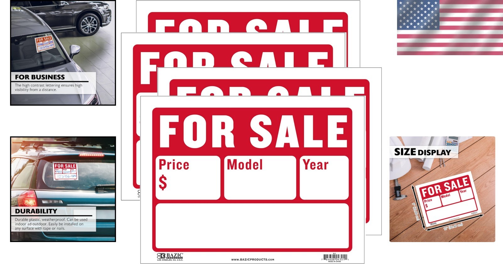 For Sale Sign 12×9 Inch Indoor Outdoor Vinyl 4-Pack High Visibility