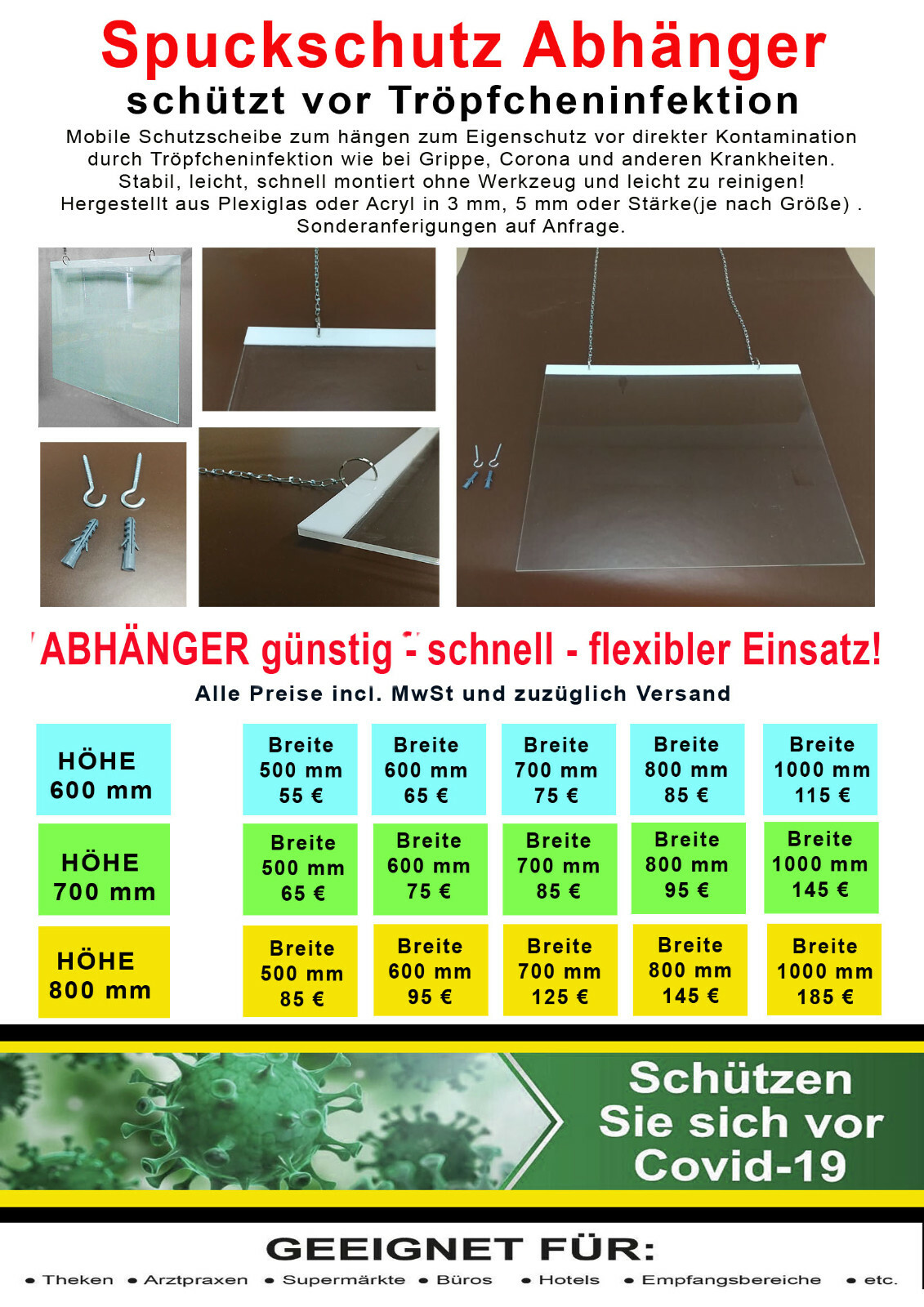 Spuckschutzscheibe Z Hang Antikratzschicht Acryglasspuckschutz 31 1/2×23 5/8in