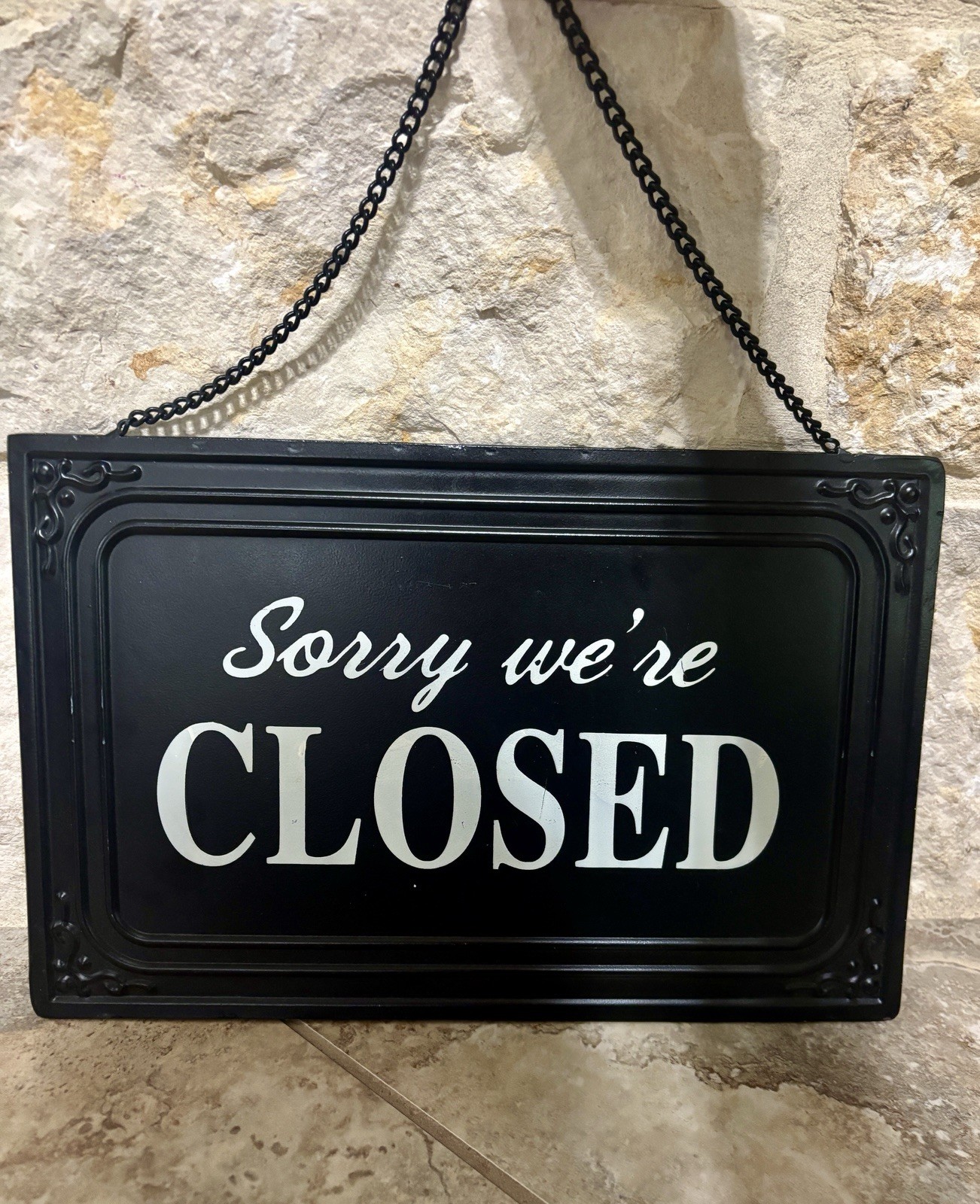 Double Sided Metal Open Closed Sign w/Hanging Chain for Business Retail