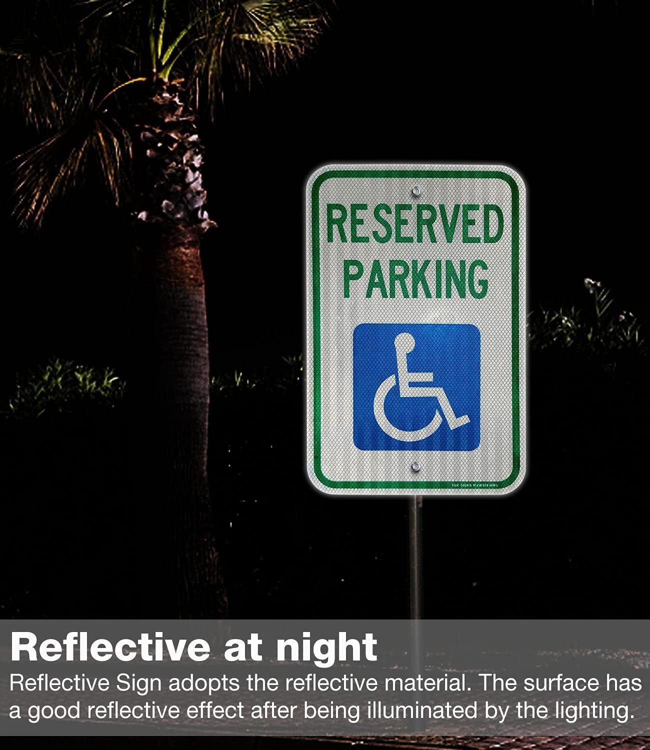 3 Pack Handicap Parking Sign, 18&Prime;x12&Prime; Reflective Aluminum