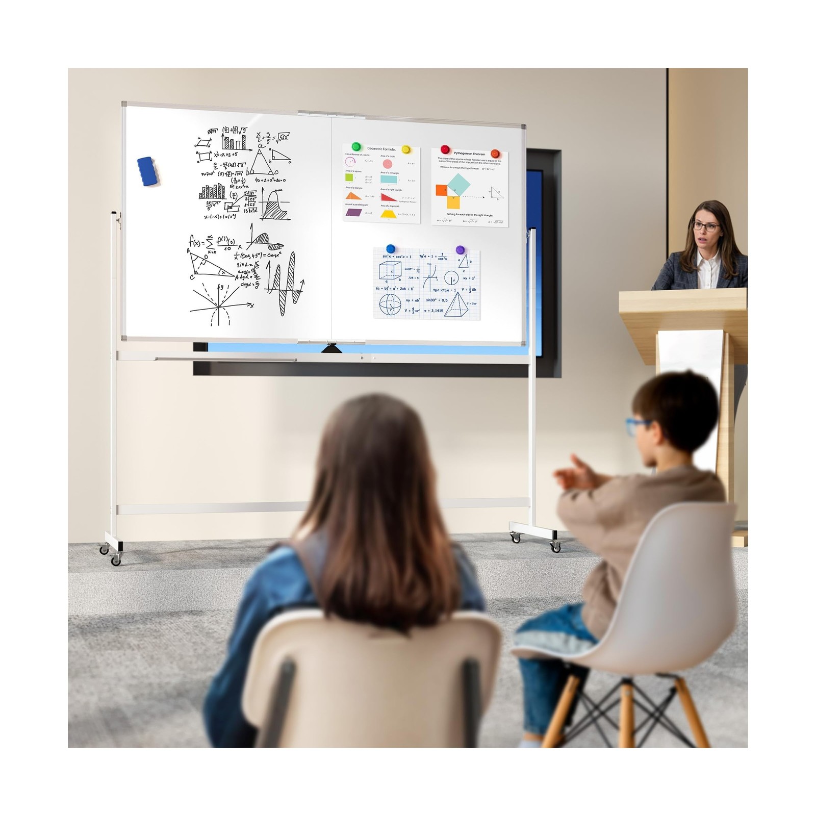 Large Rolling Whiteboard on Wheels, 72&Prime; x 40&Prime; Double-Sided Mobile White Board…