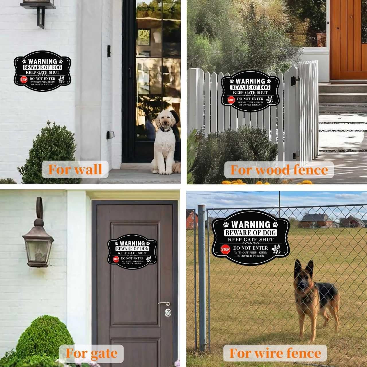 4 Pack Beware of Dog Sign, 10X7 Inch Reflective Aluminum, Security Warning for F