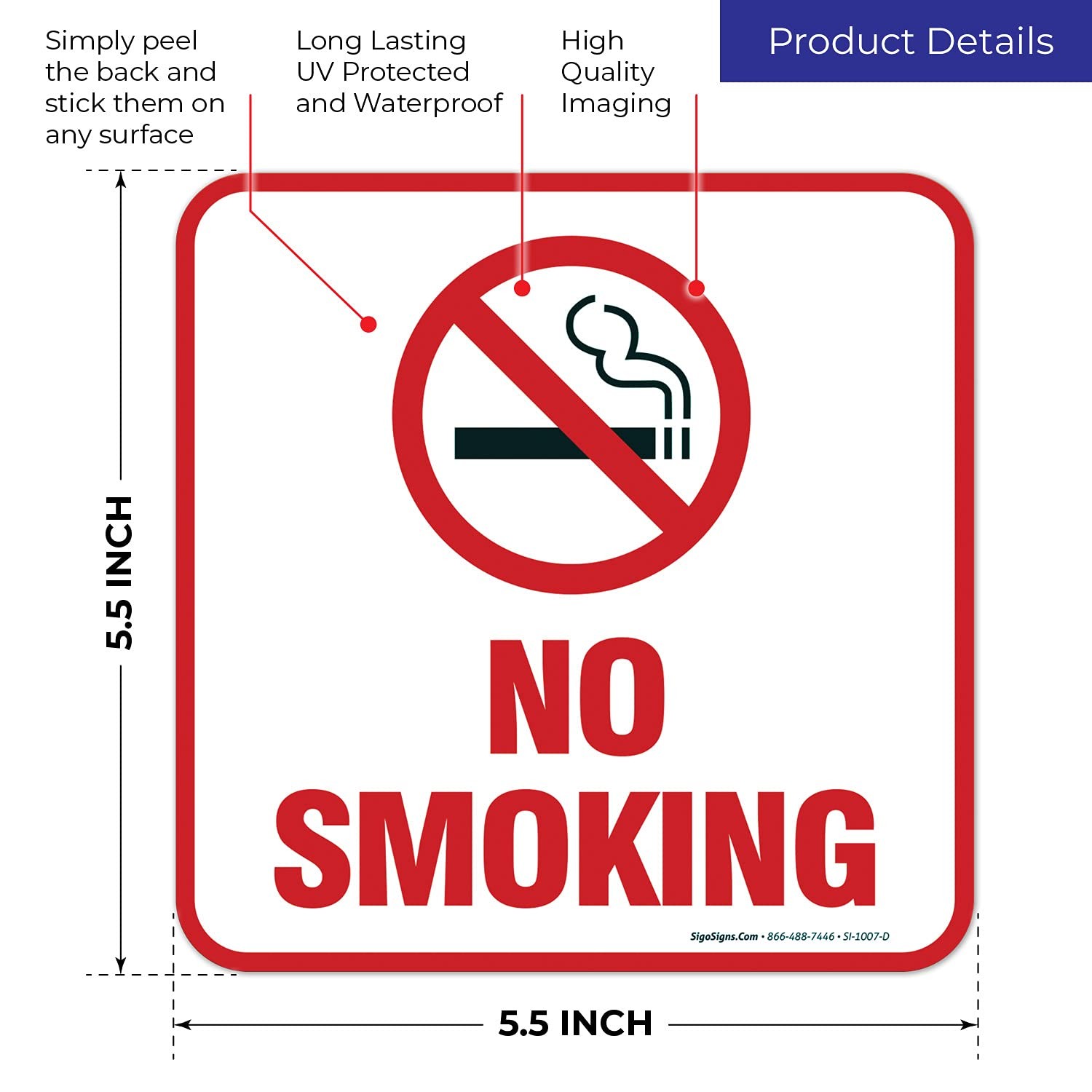 4 Pack 5.5×5.5 Inch No Smoking Sign Stickers Vinyl Self Adhesive Decals