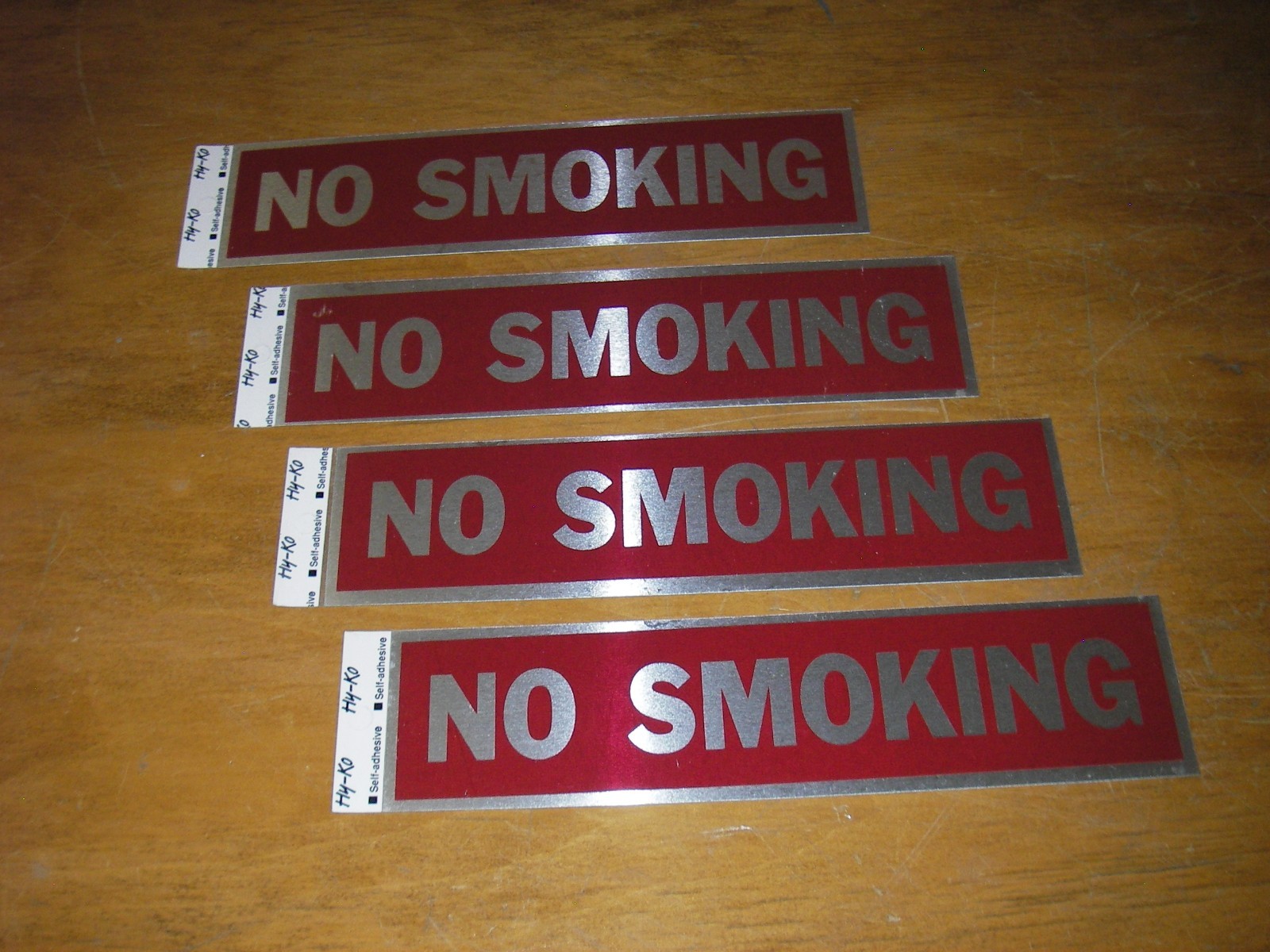 Lot-(4pcs): NO SMOKING SIGN Self Adhesive Aluminum Sticker 2&Prime; x 8&Prime;. HAZMAT.