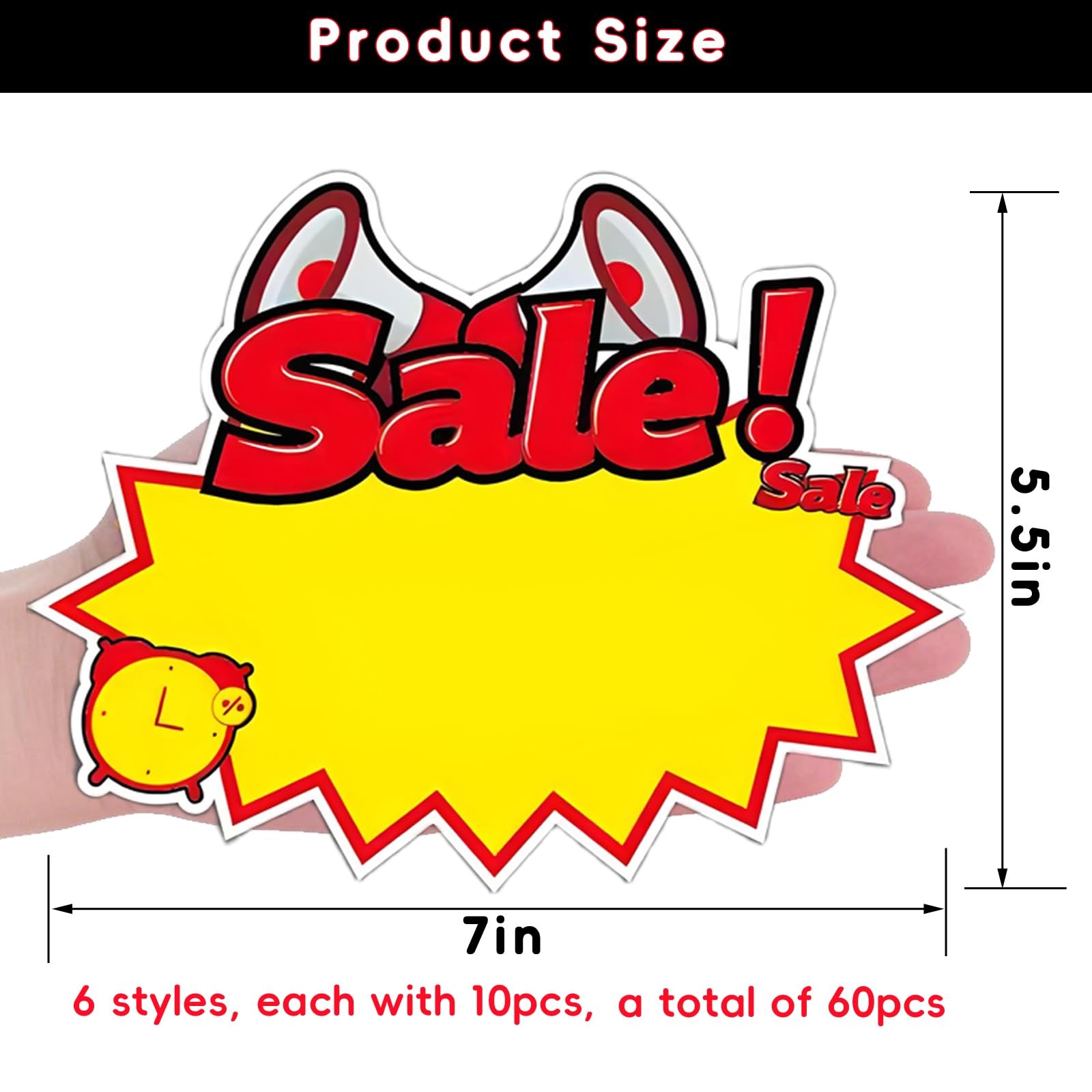 7×5.5in Burst Star Sign Cards 60 Pcs Retail Garage Sale Price Tags