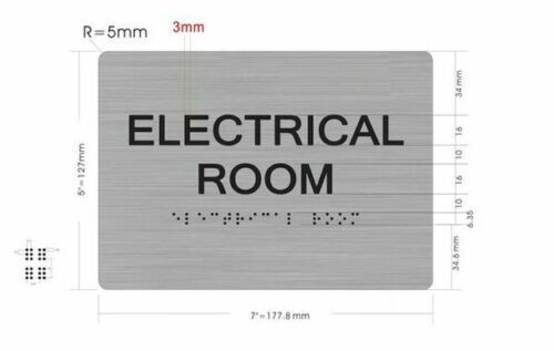 ELECTRICAL ROOM SIGN WITH BRAILLE AND RAISED LETTERS(5X7, SILVER,ALUMINUM)