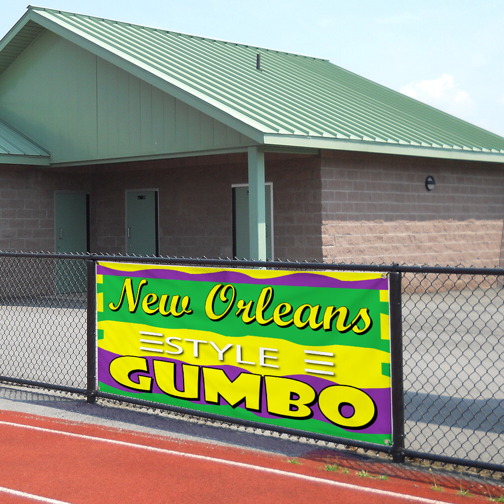 Vinyl Banner Multiple Sizes New Orleans Style Gumbo Restaurant Cafe Outdoor
