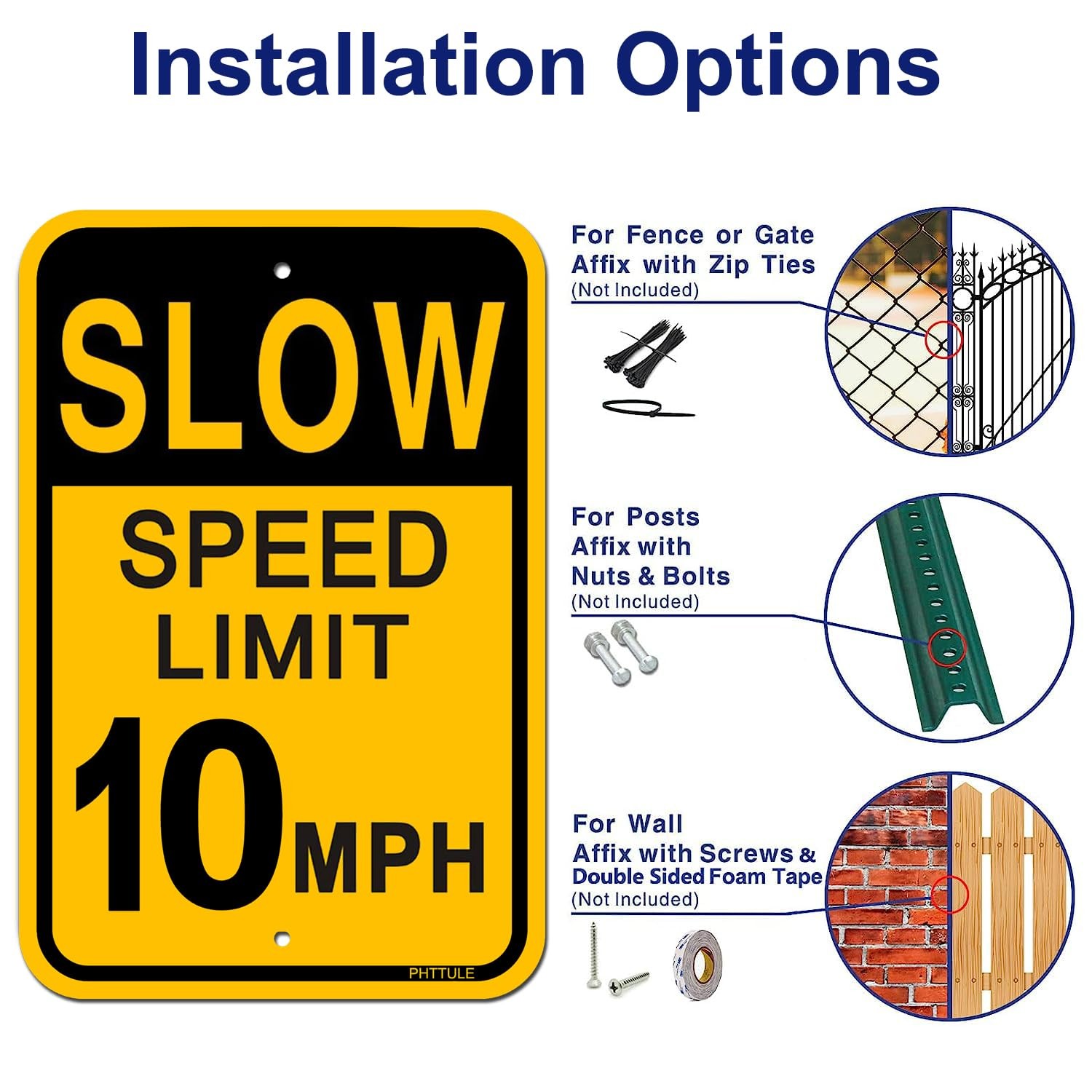 4 Pack Slow Down Speed Limit 10 MPH Sign 18×12 Inch Reflective Aluminum