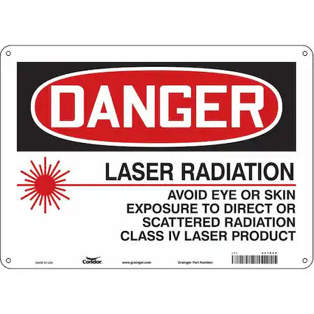 Condor 451R68 Laser Warning Sign, 10 In H, 14 In W, Aluminum, Horizontal