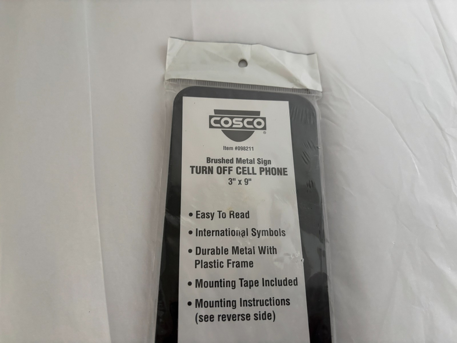 New COSCO Brushed Metal Sign – Turn Off Cell Phone – 3 Inches x 9 Inches