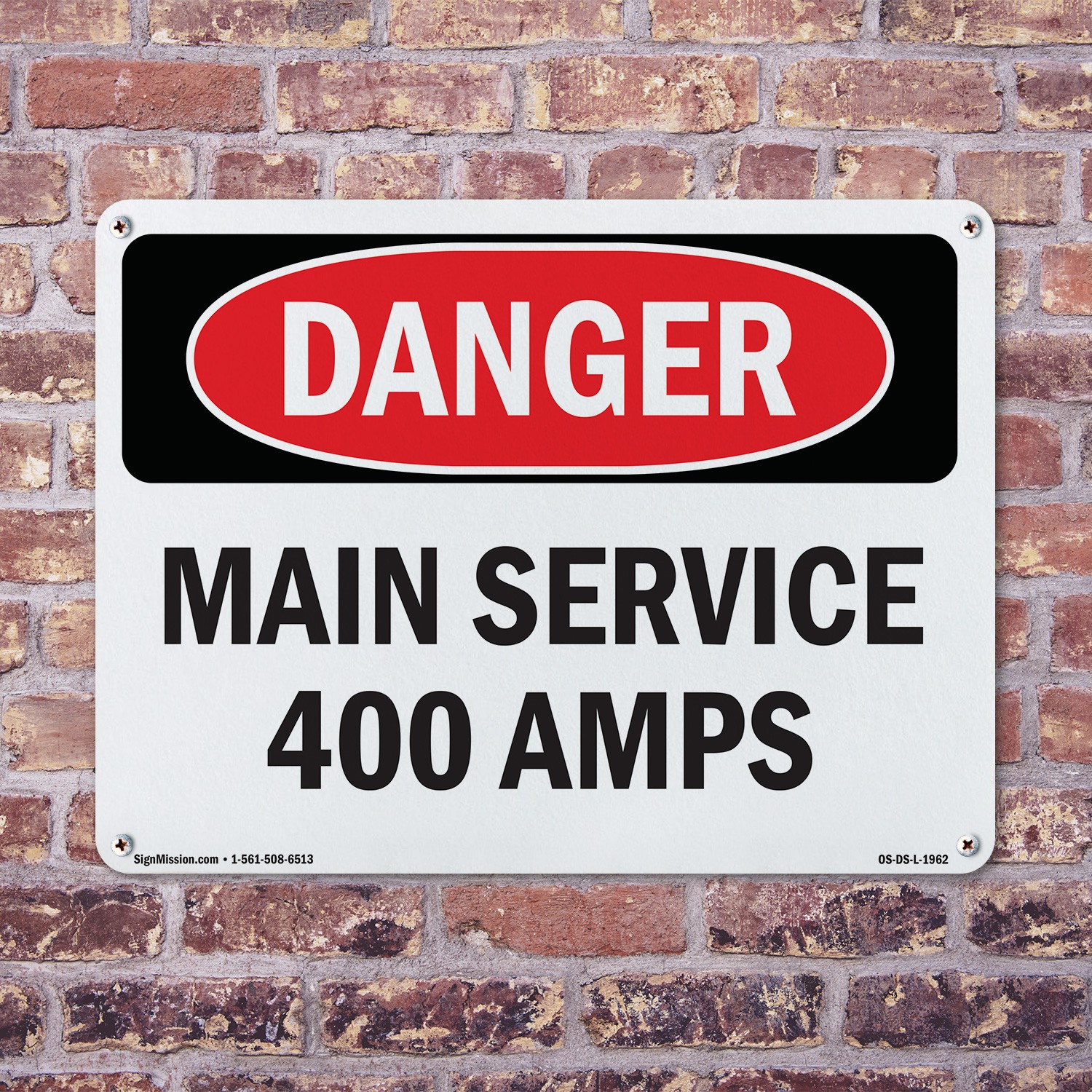 Main Service 400 Amps OSHA Danger Sign Metal, Plastic, Or Decal – 5 or 10 Pack