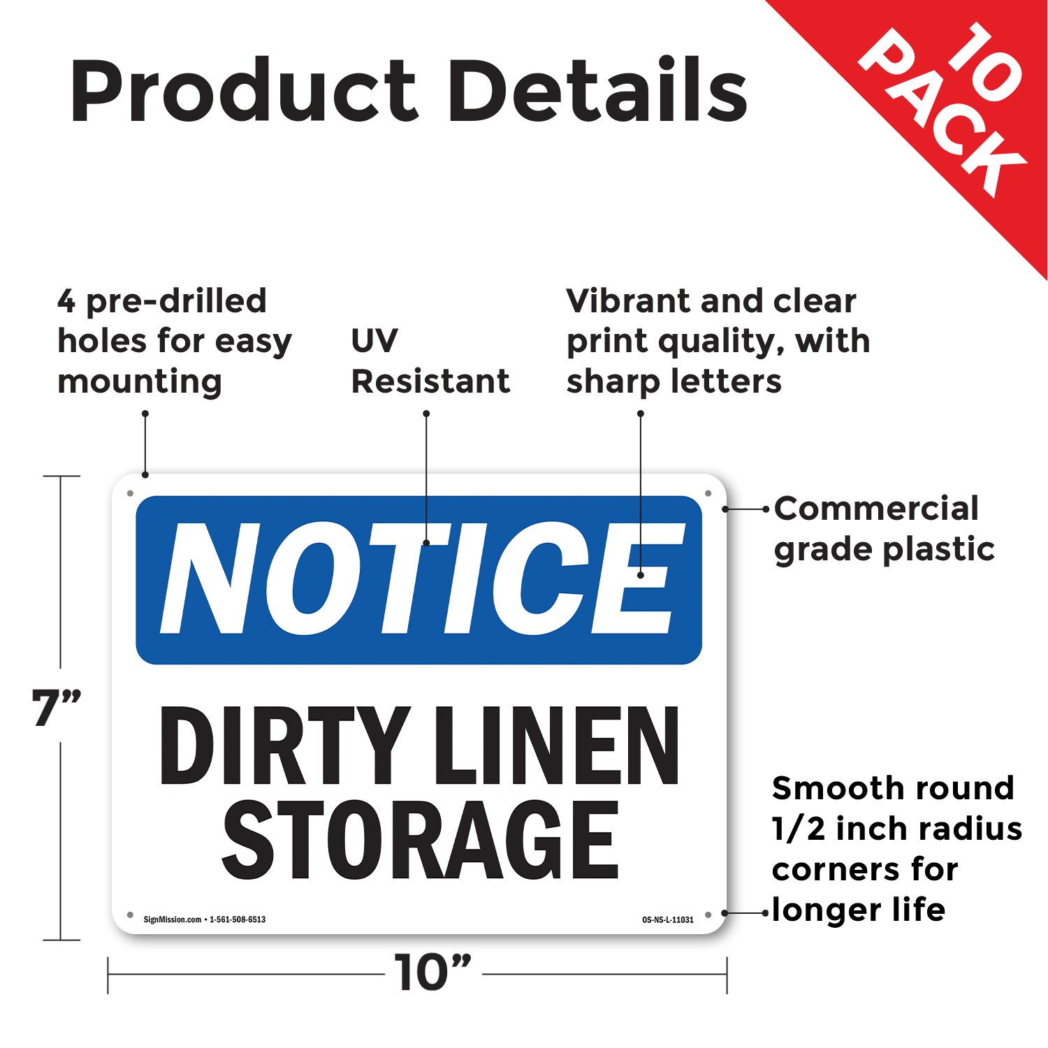 Dirty Linen Storage OSHA Notice Sign Metal, Plastic, Or Decal – 5 or 10 Pack