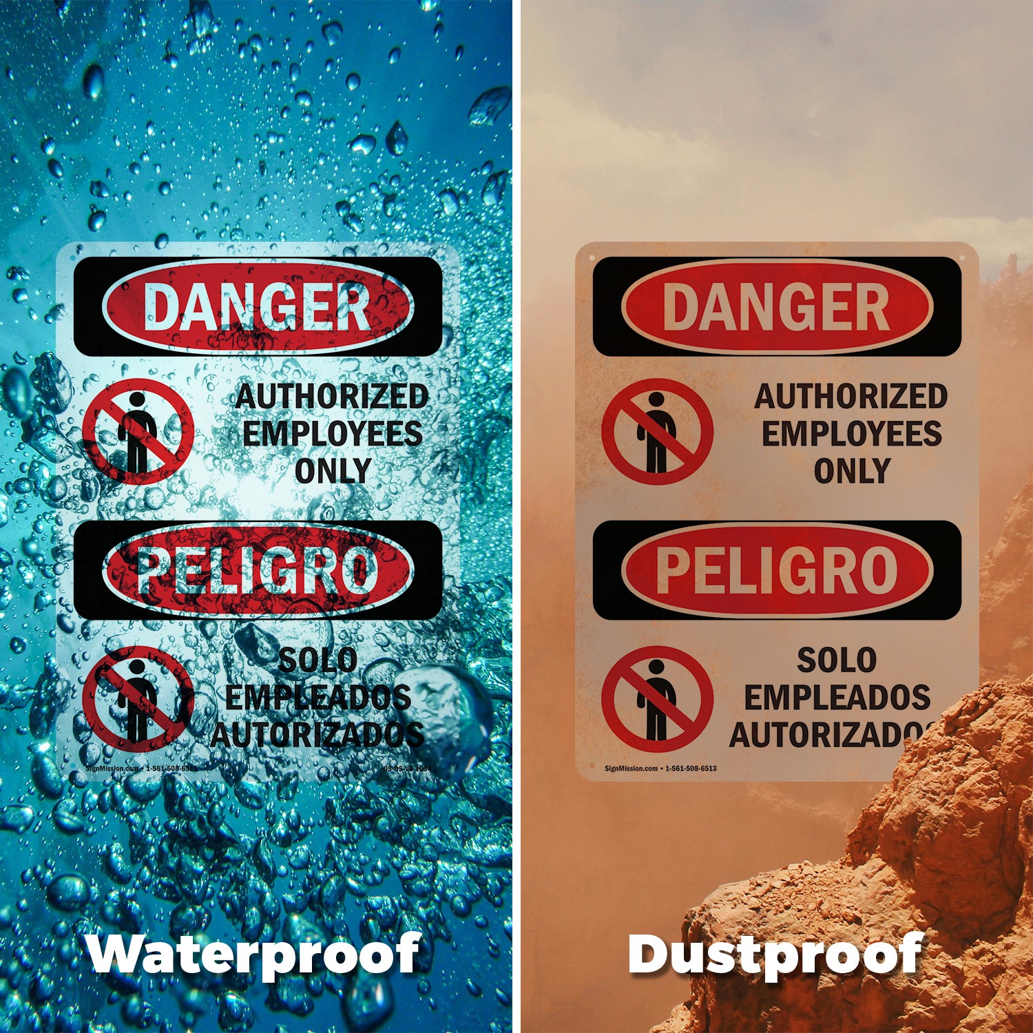 Authorized Employees Only Bilingual OSHA Danger Sign Or Decal – 5 or 10 Pack