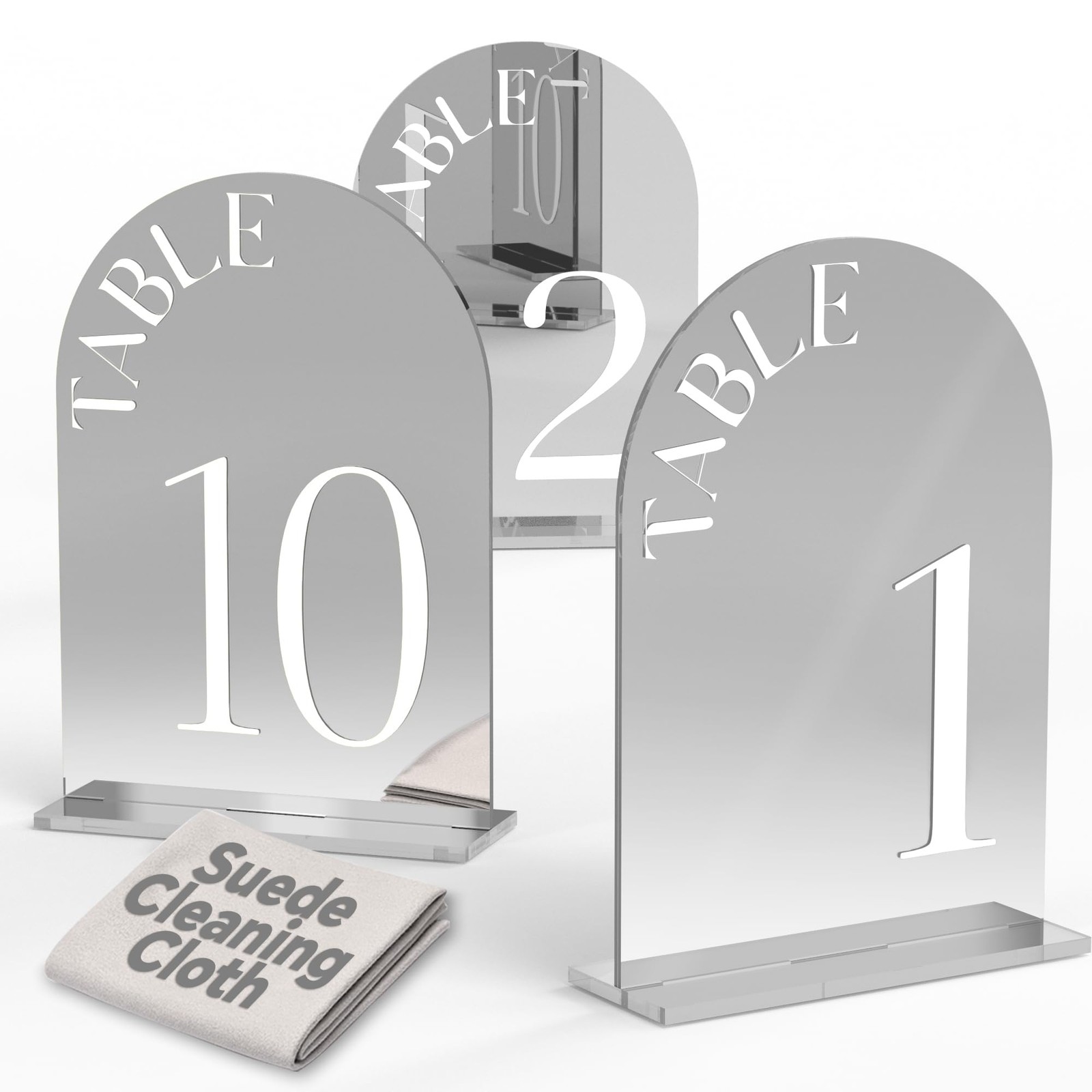 5×7 Inch Silver Mirrored Acrylic Arched Wedding Table Numbers 110 With Stand