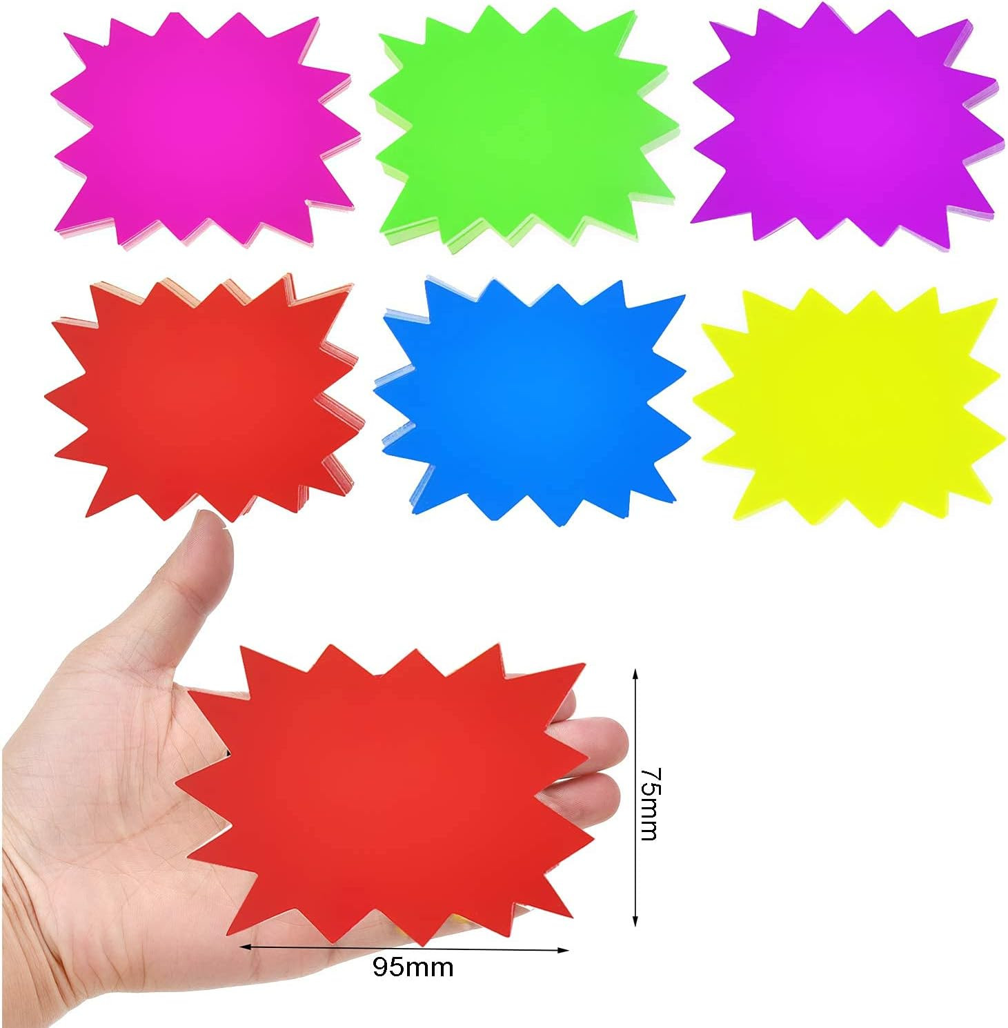 2.8X3.5Inch Neon Signs – 300 Pcs 6 Assorted Bright Color, Burst Star Cutouts for