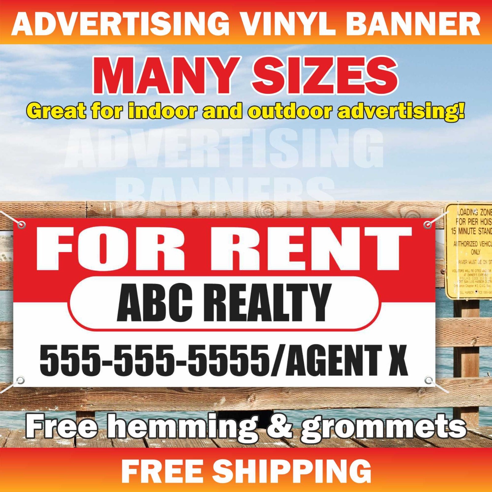 FOR RENT ABC REALTY Advertising Banner Vinyl Mesh Sign Rental Sale Lease Realtor