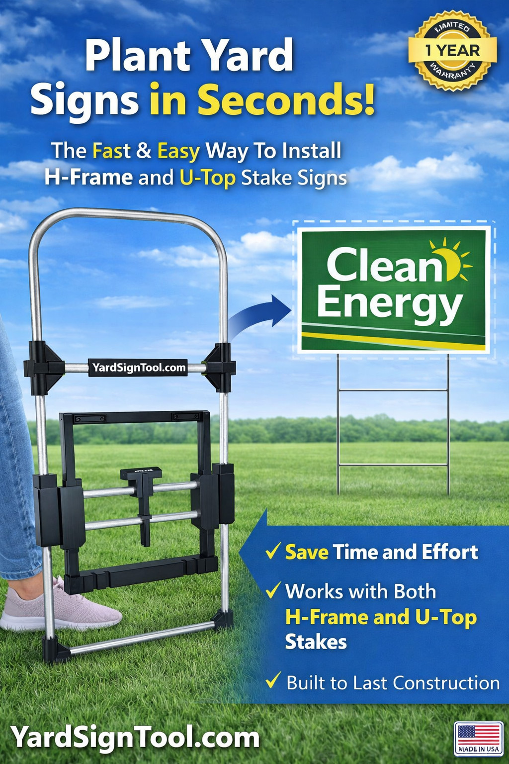 Yard Sign Installation Tool for H-frame Stakes- Easy way to Plant Yard Signs