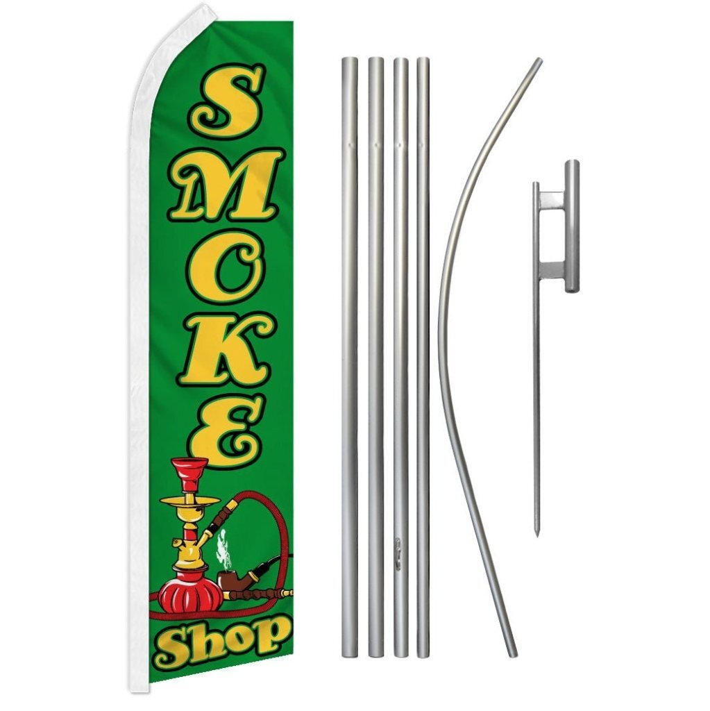 « SMOKE SHOP » Advertising Super Flag & Pole Kit cigars cigarettes vape green