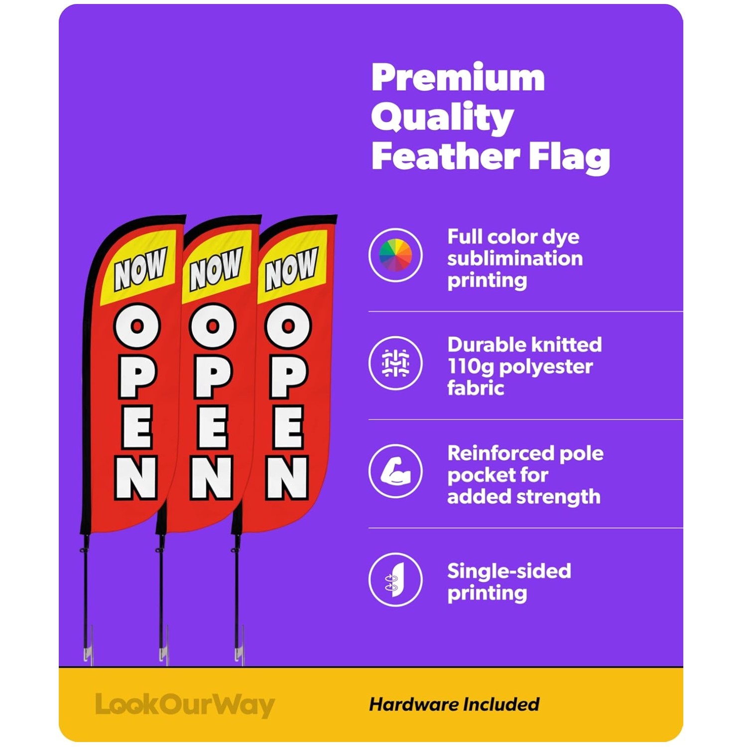 7ft Tall Advertising Flags with Poles – Open Red & Yellow