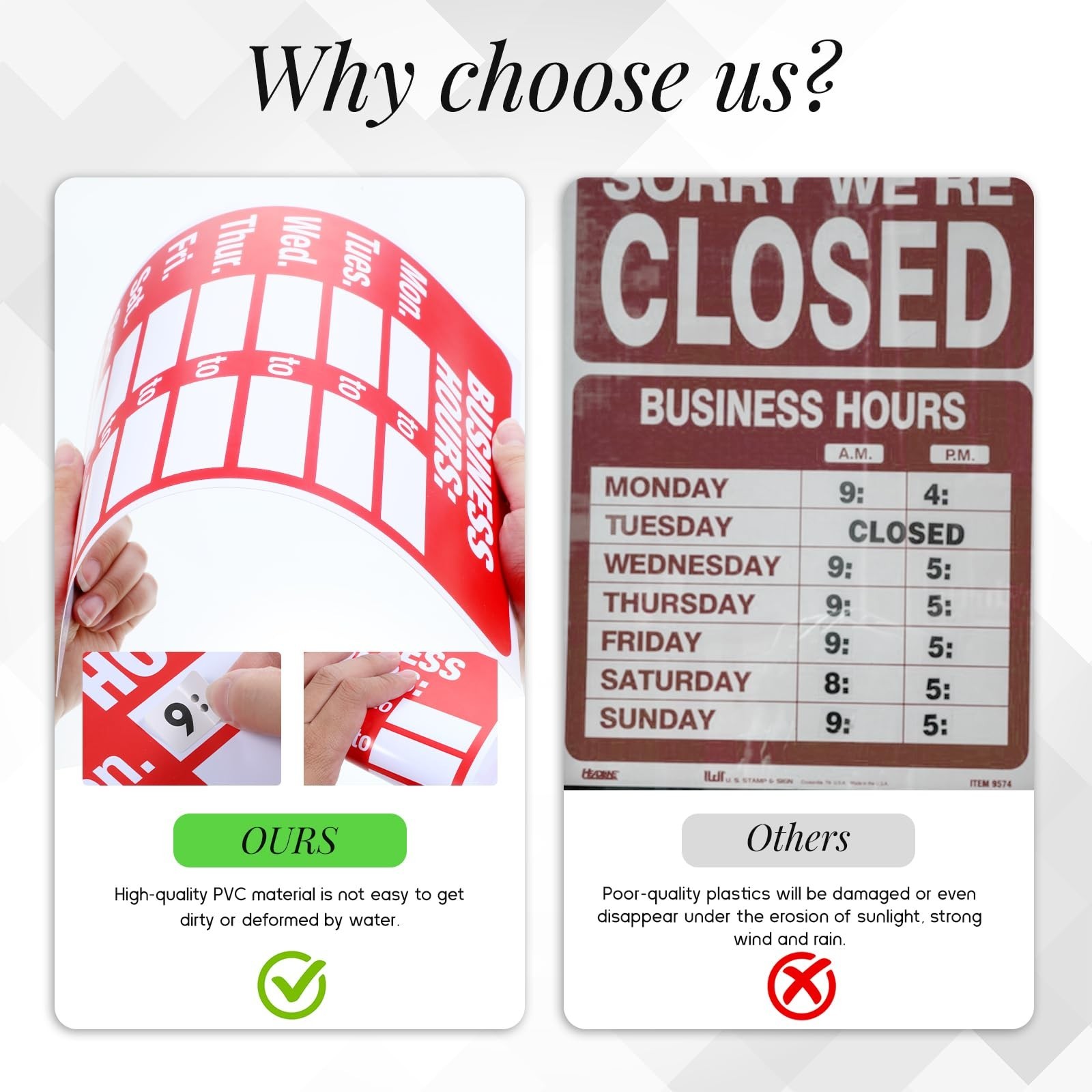 Adjustable Open Closed Business Hours Sign – 2 Pcs with Letter Number Stickers f