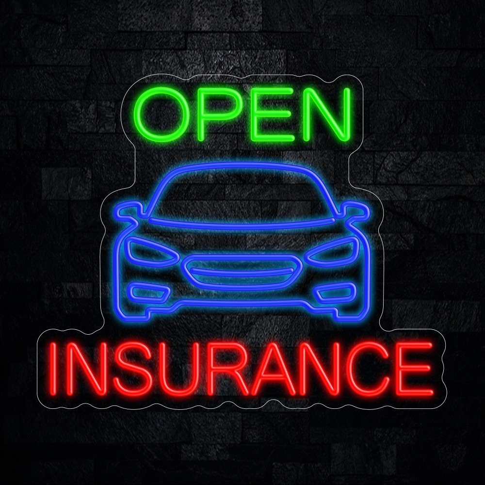 Auto Insurance OPEN LED Neon Sign 22&Prime;L x 18&Prime;H #25169