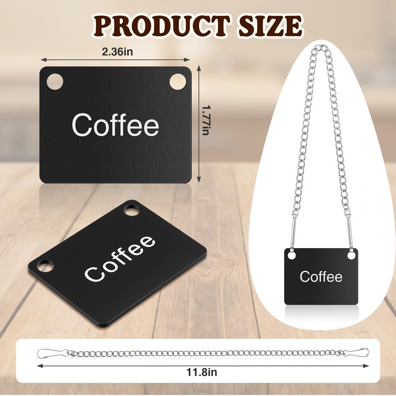 6 Pack Hanging Coffee Labels Airpot Labels Chain Signs, 2.36&Prime; x 1.77&Prime; Acrylic…