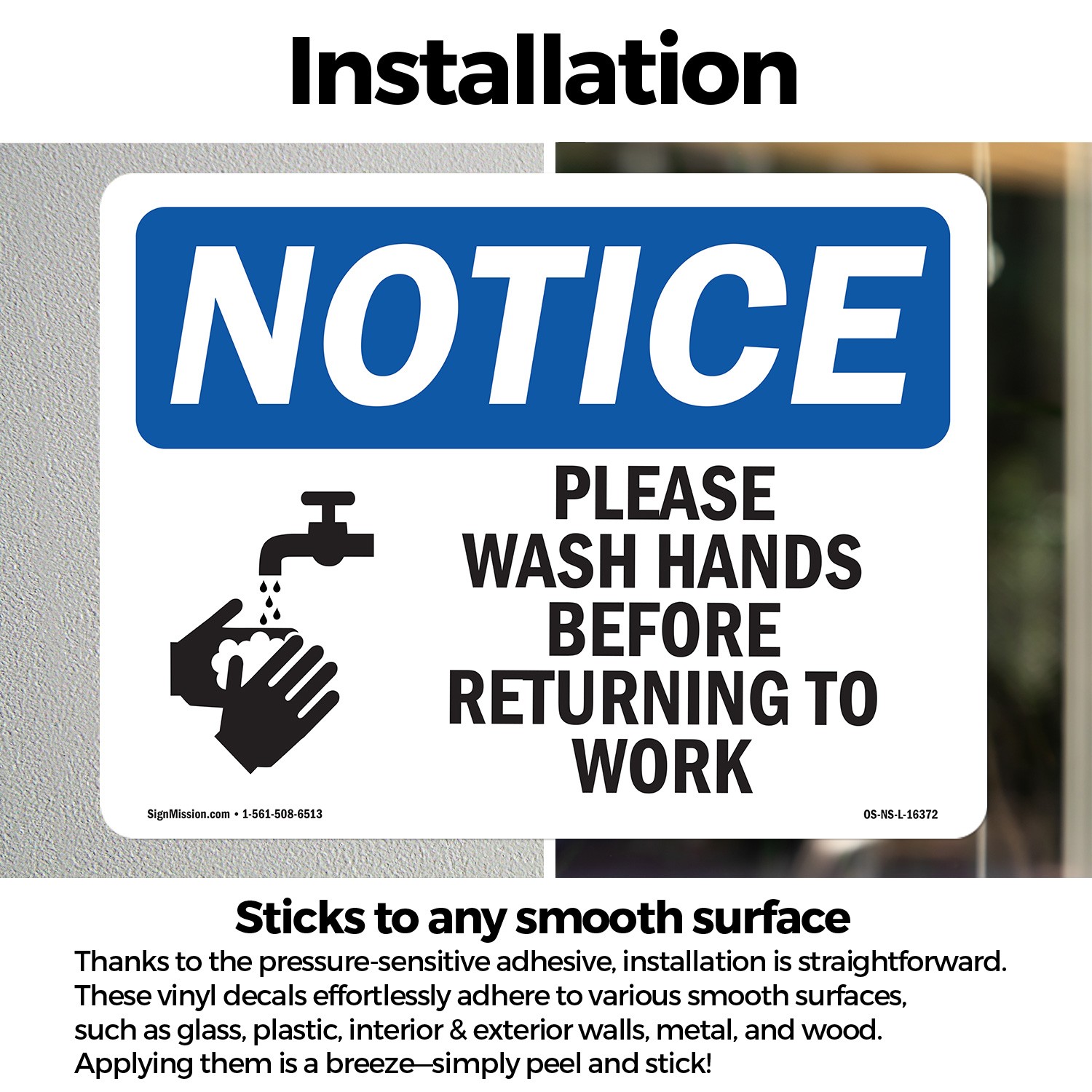 Please Wash Hands Before Returning To Work OSHA Notice Sign, Decal 5 or 10 Pack