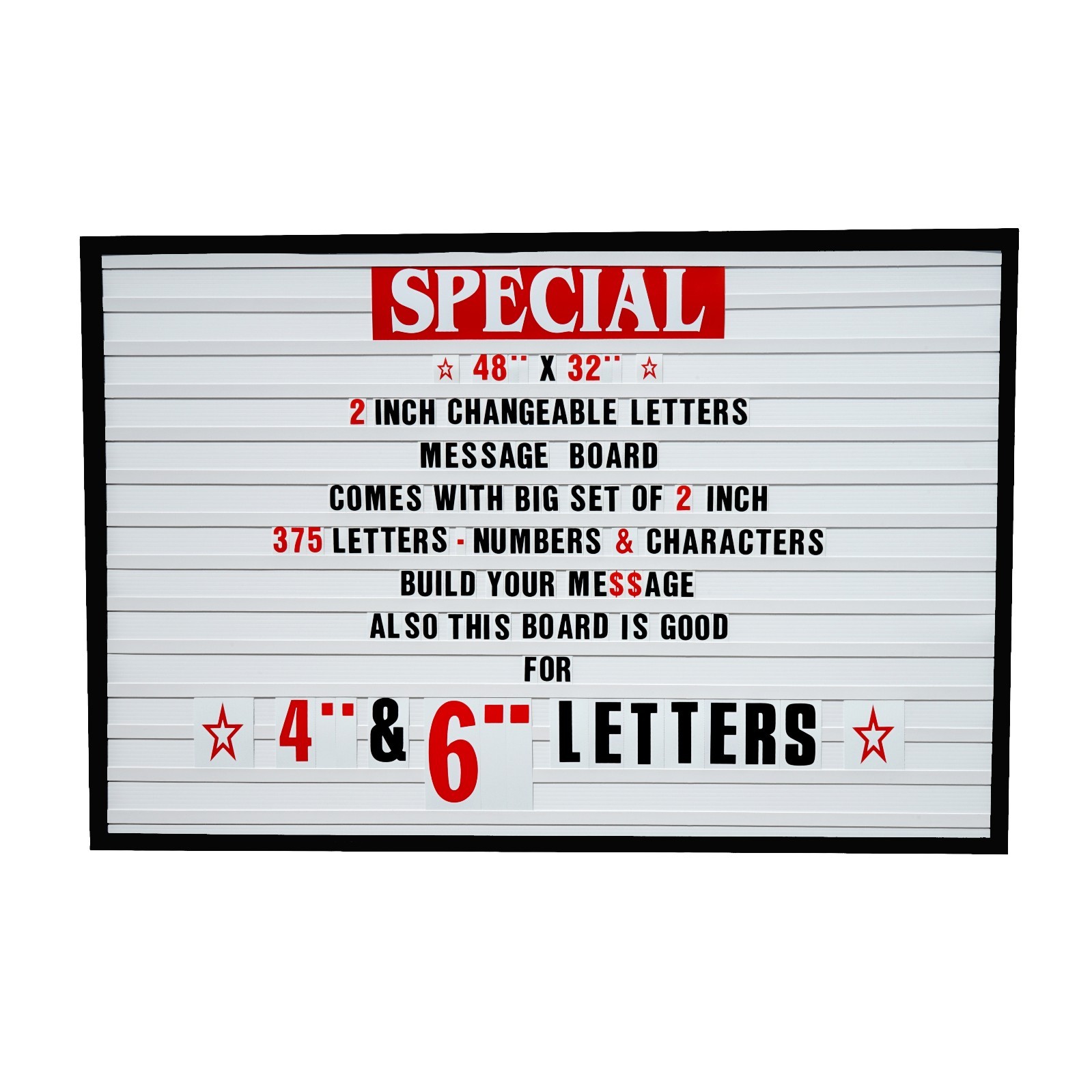 Big Changeable 2&Prime; Letters Message Sign Menu Price Marquee Reader Board 48&Prime;x 32&Prime;