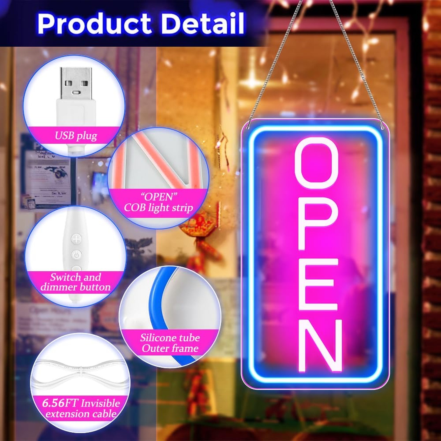 Open Signs for Business, 16&Prime;x 9&Prime; LED Neon Open Sign with ON/OFF Switch adapte…
