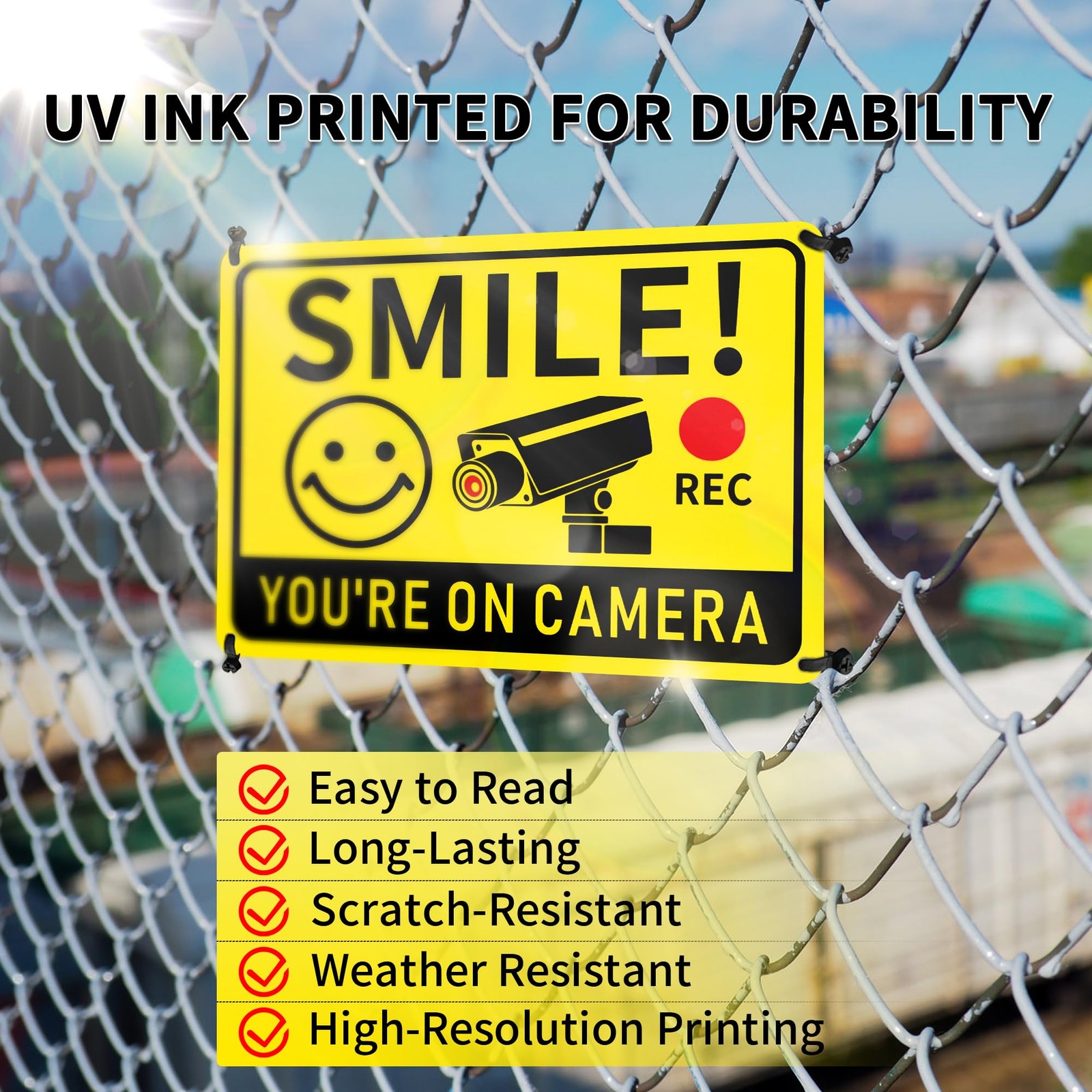 2 Pack Smile You&rsquo;re on Camera Signs – Video Surveillance Signs Outdoor, 10&Prime;x7…