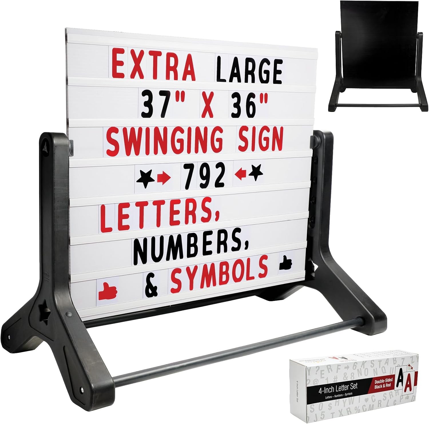 Swinging Changable Message Sidewalk Sign: 37&Prime; x 36&Prime; Sign with 792 Pre-Cut