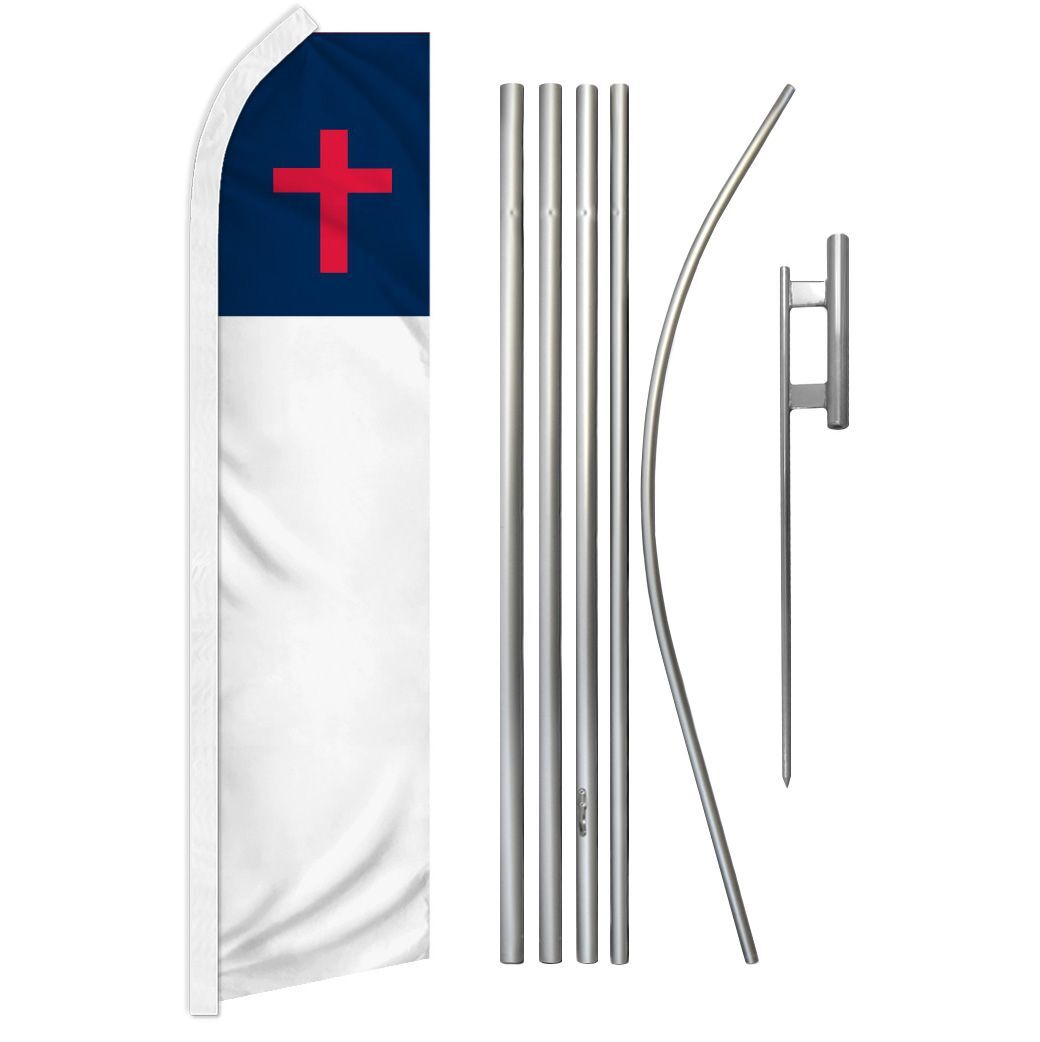 « CHRISTIAN » Advertising Super Flag & Pole Kit Christ religion religious church