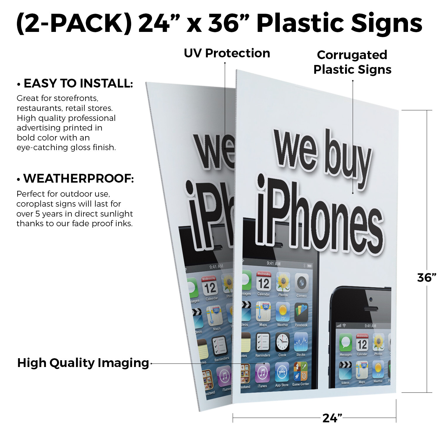 We Buy Iphones 24&Prime; x 36&Prime; 2 Pack Of Store Sign Plastic Or Decal